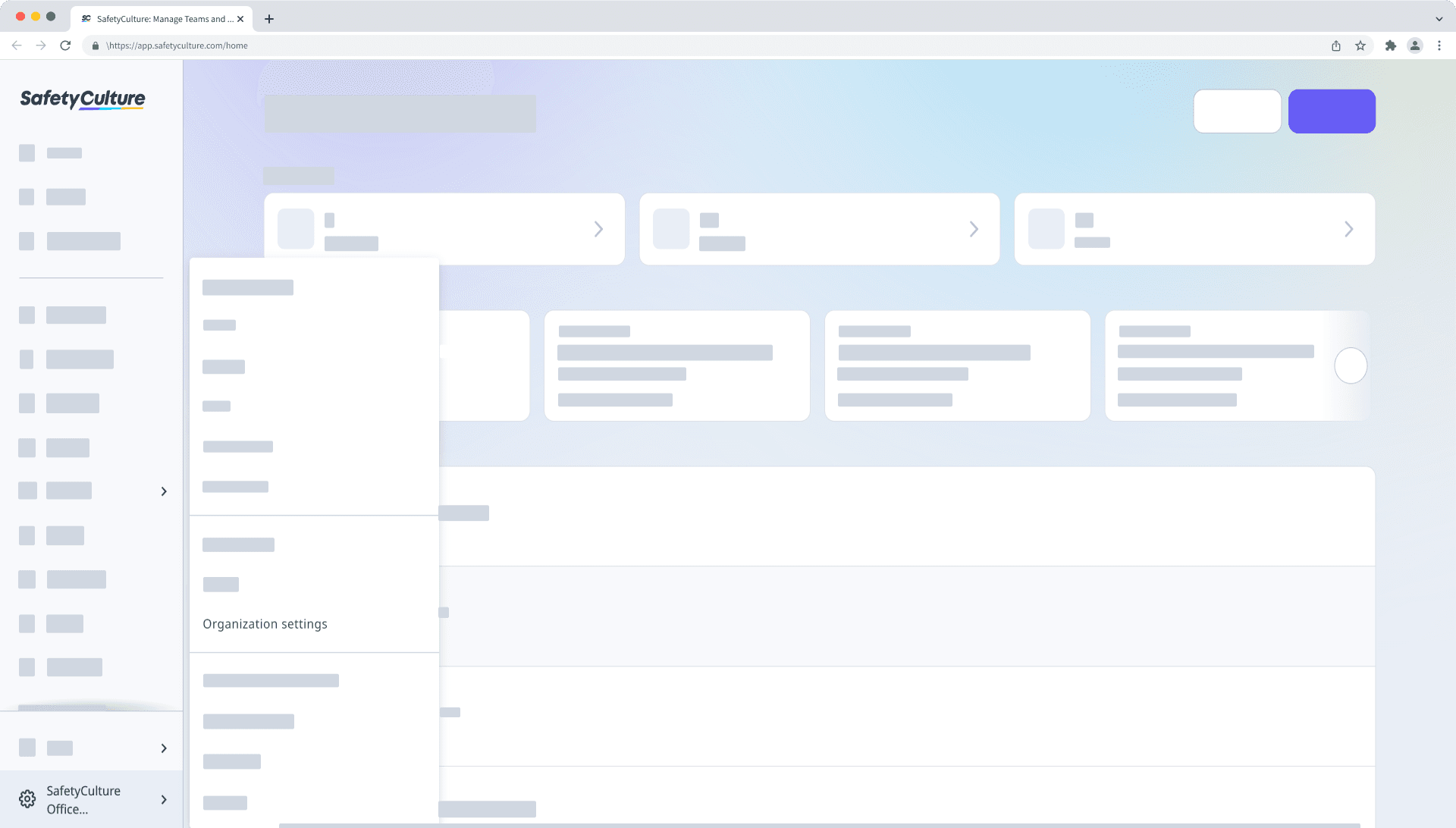 View the organization details and settings via the web app.