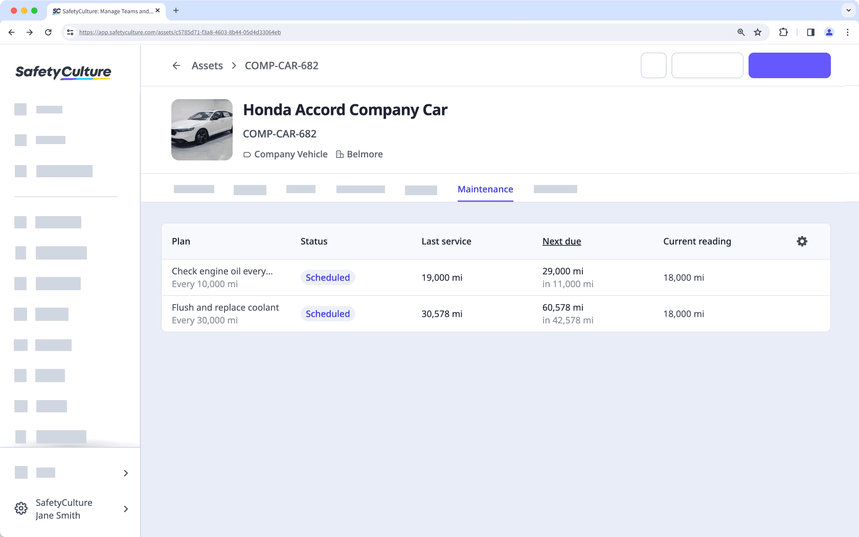 View maintenance plans from the asset profile via the web app.
