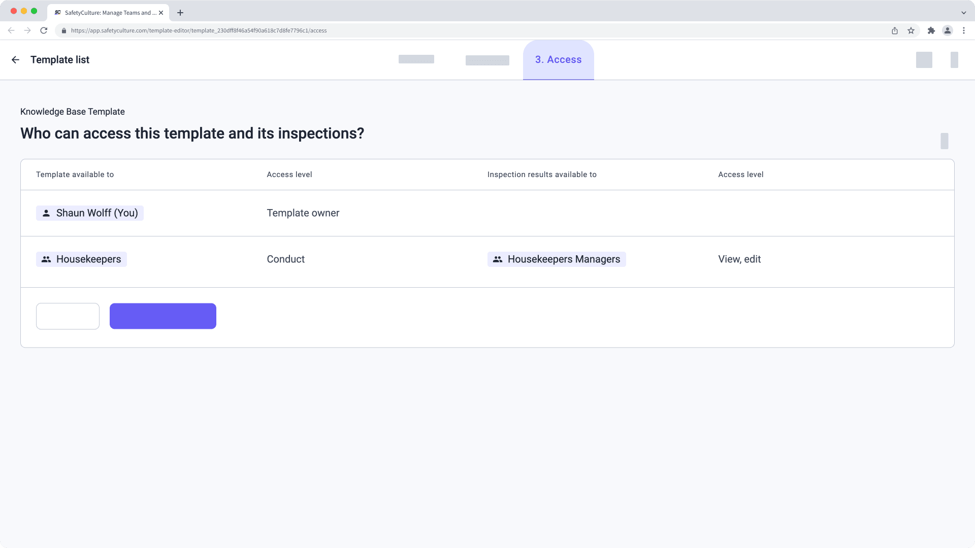 A scenario to demonstrate template and inspection access and how it works.