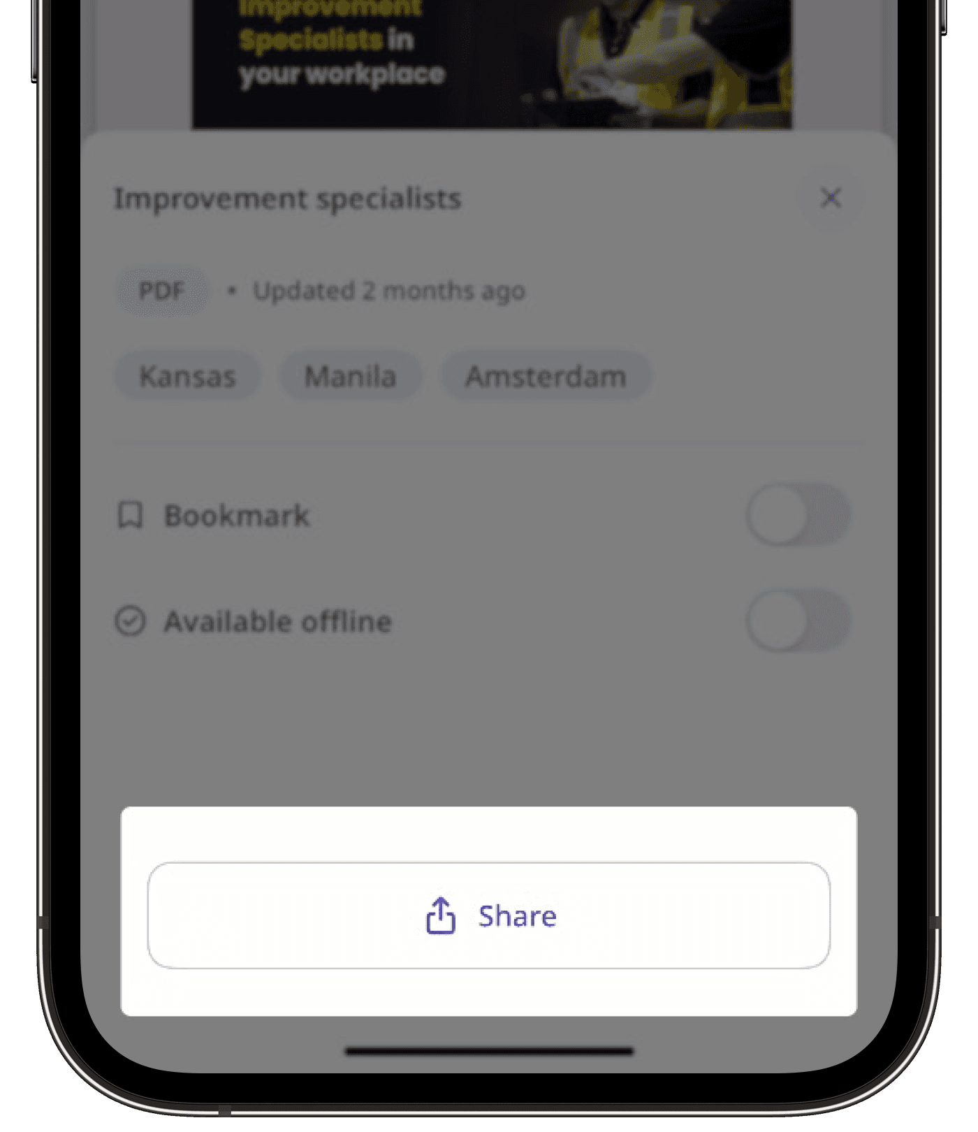 Share a file in Documents via the mobile app