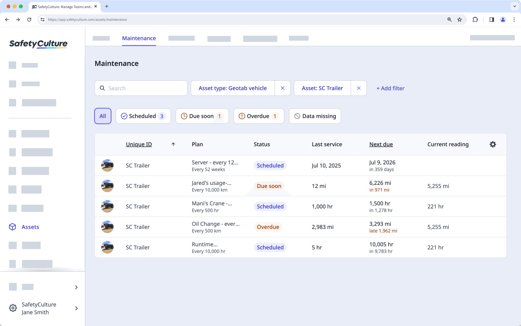 View asset maintenance plans via the web app.