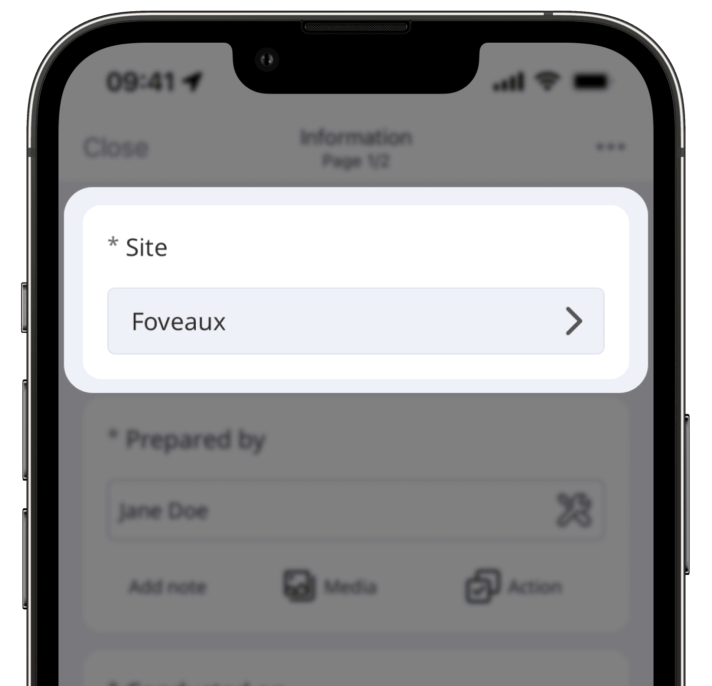 A title page in an inspection showing sites on the mobile app
