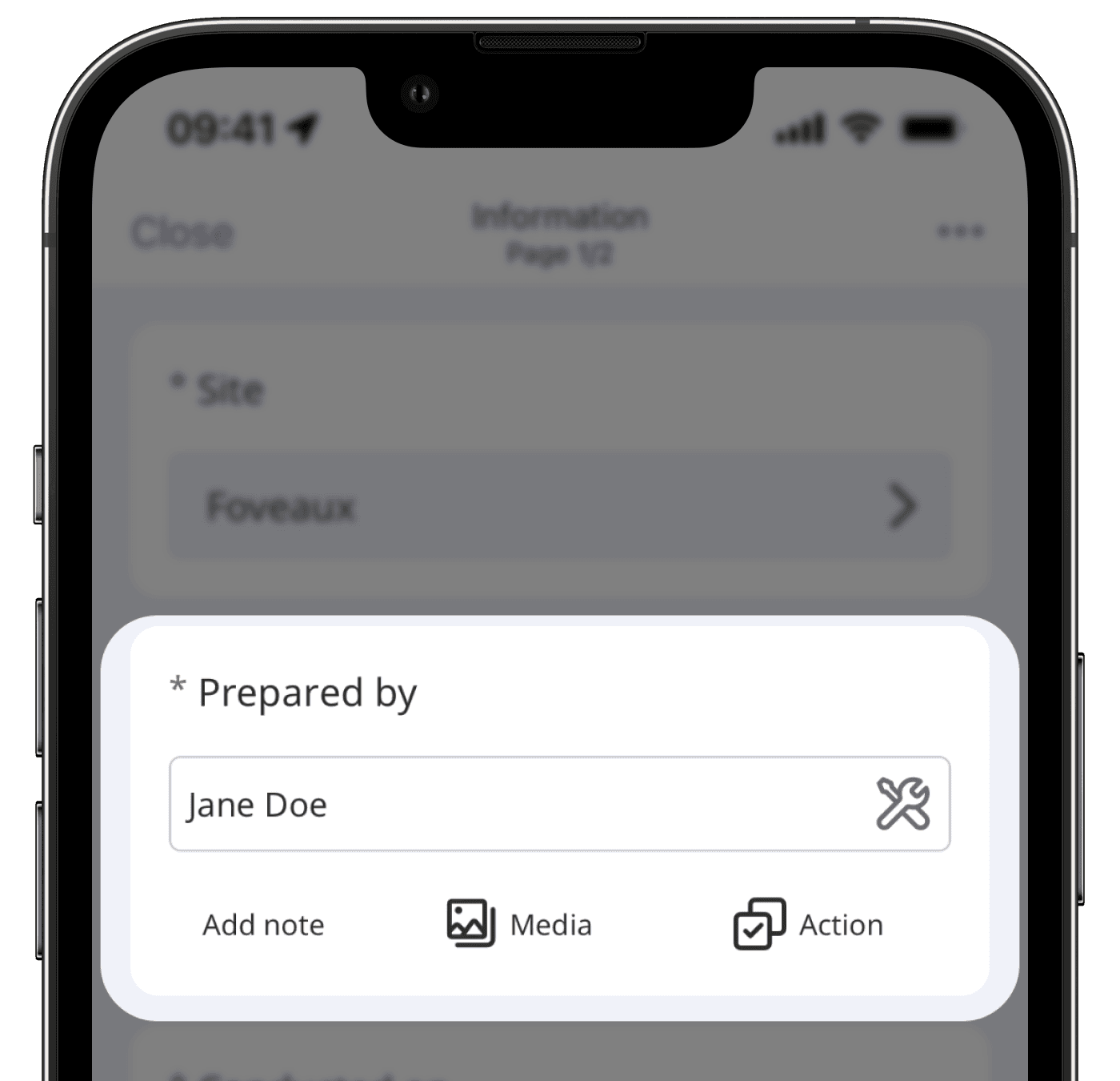 A title page in an inspection showing 'Person' on the mobile app