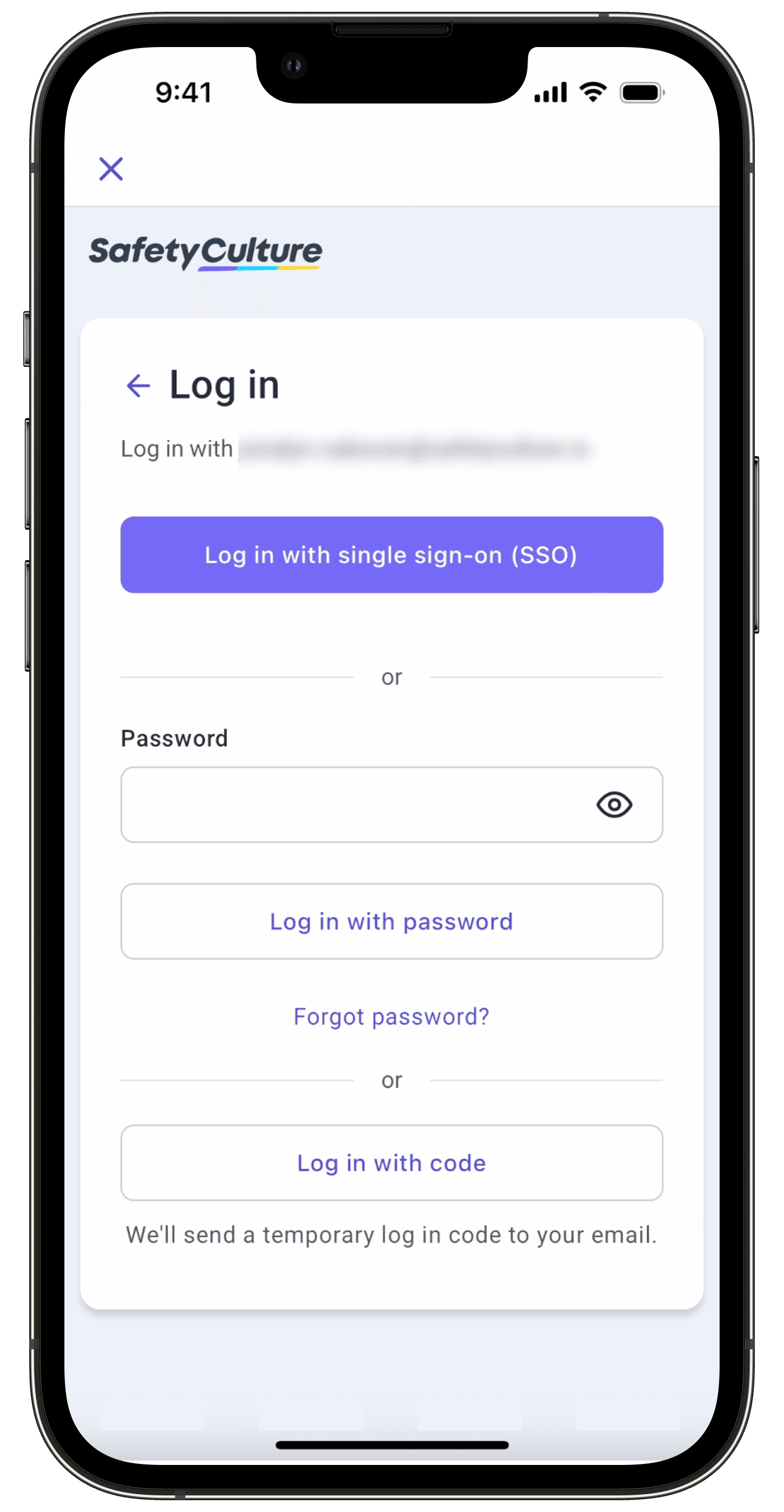 Login options via the mobile app.
