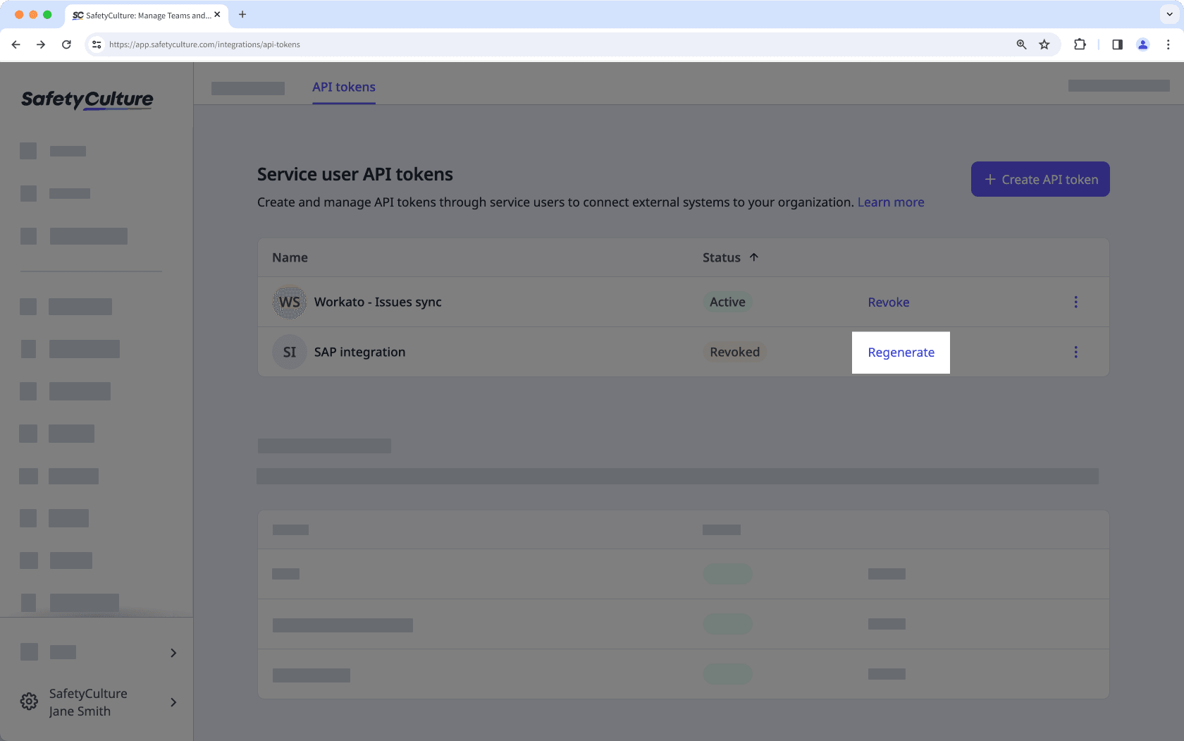 Regenerate a revoked service user token via the web app.