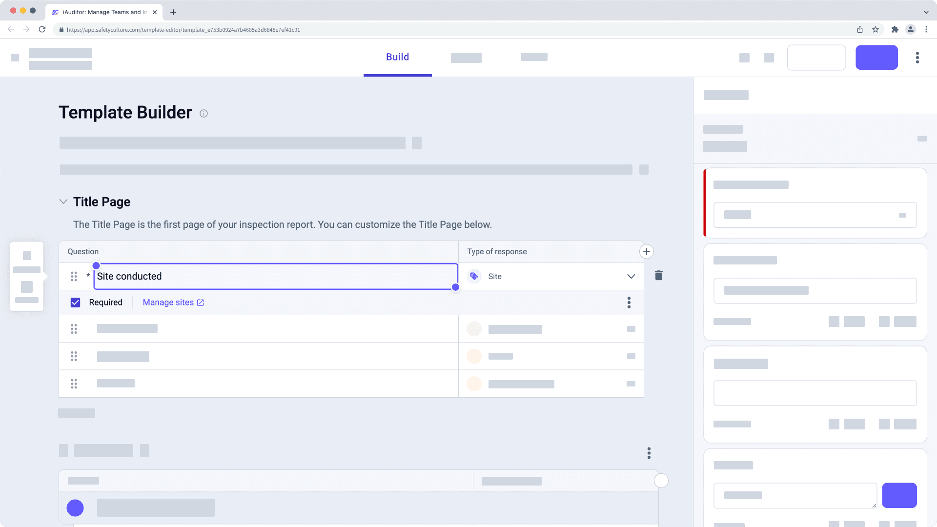 Manage the site question in a template.