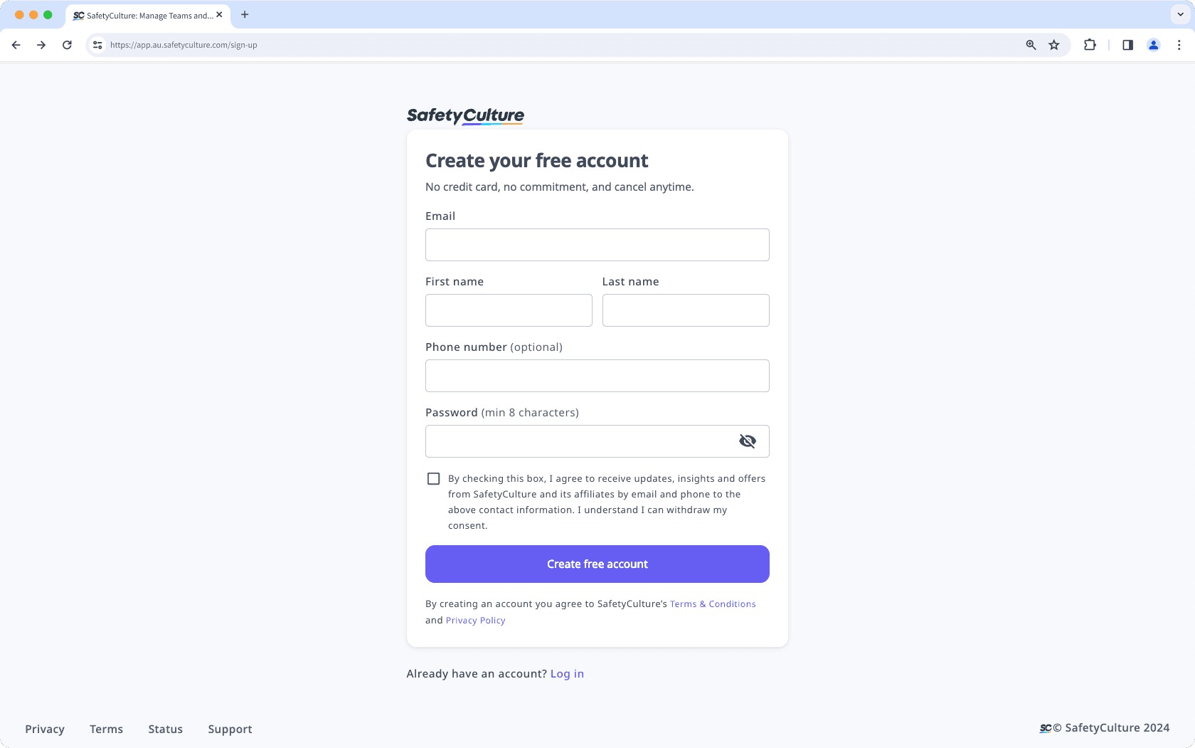 Sign up for SafetyCulture via the web app