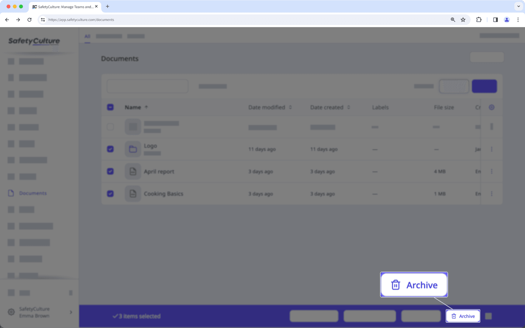 Bulk archive files or folders via the web app.