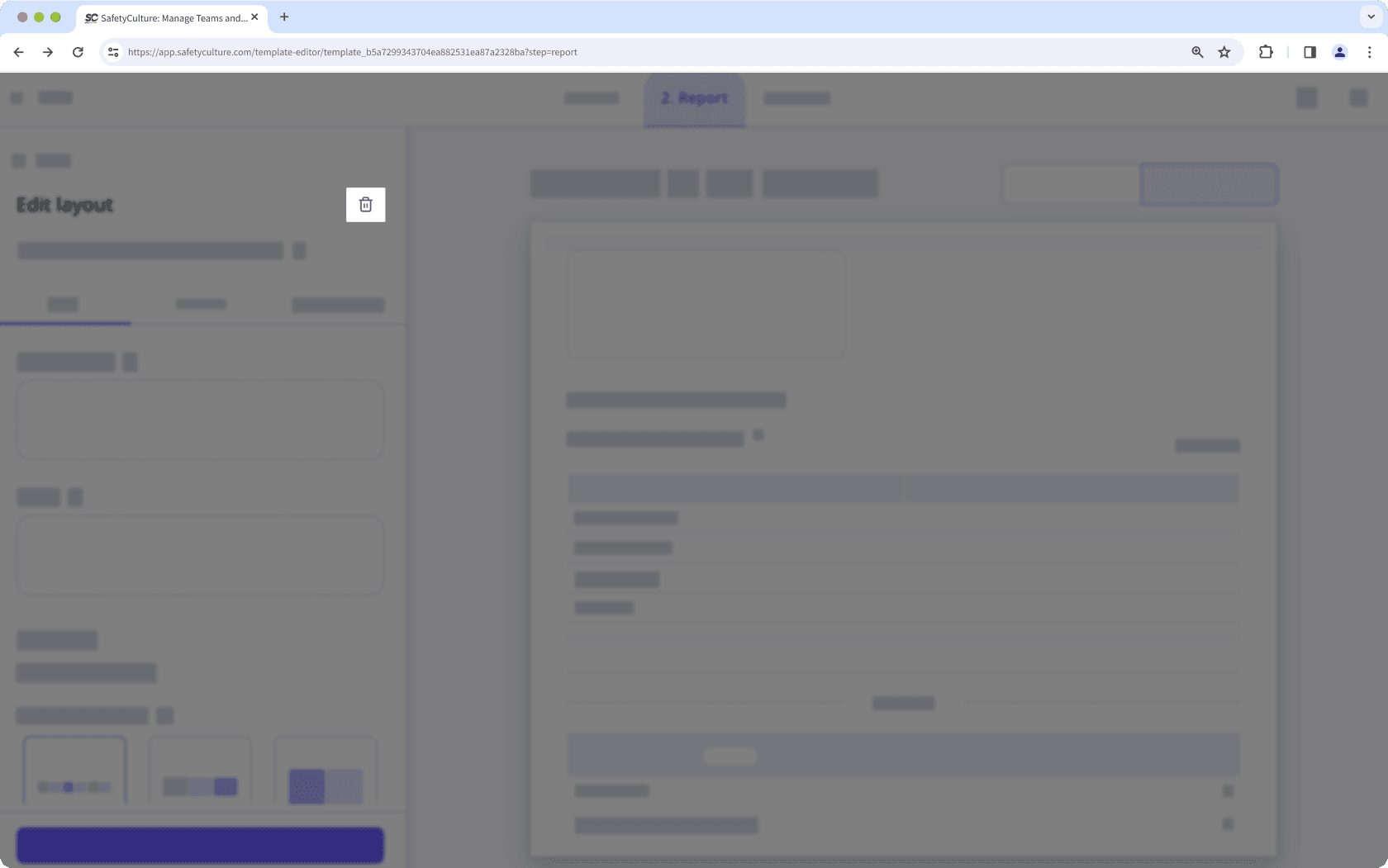 Delete a report layout via the web app.