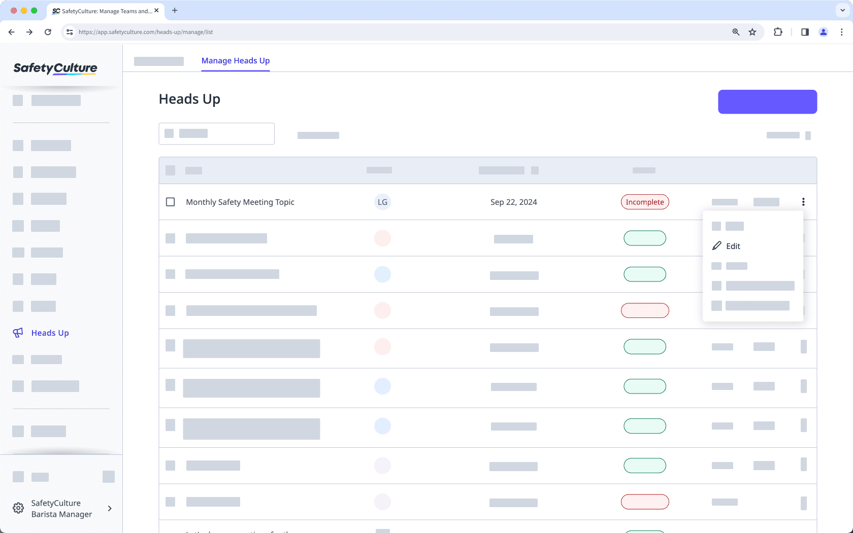 Edit a Heads Up via the web app.