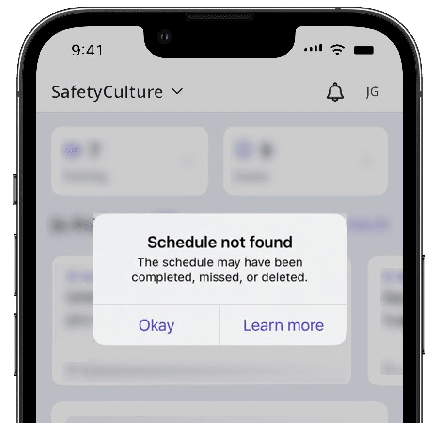 The "Schedule not found" error message on the mobile app.