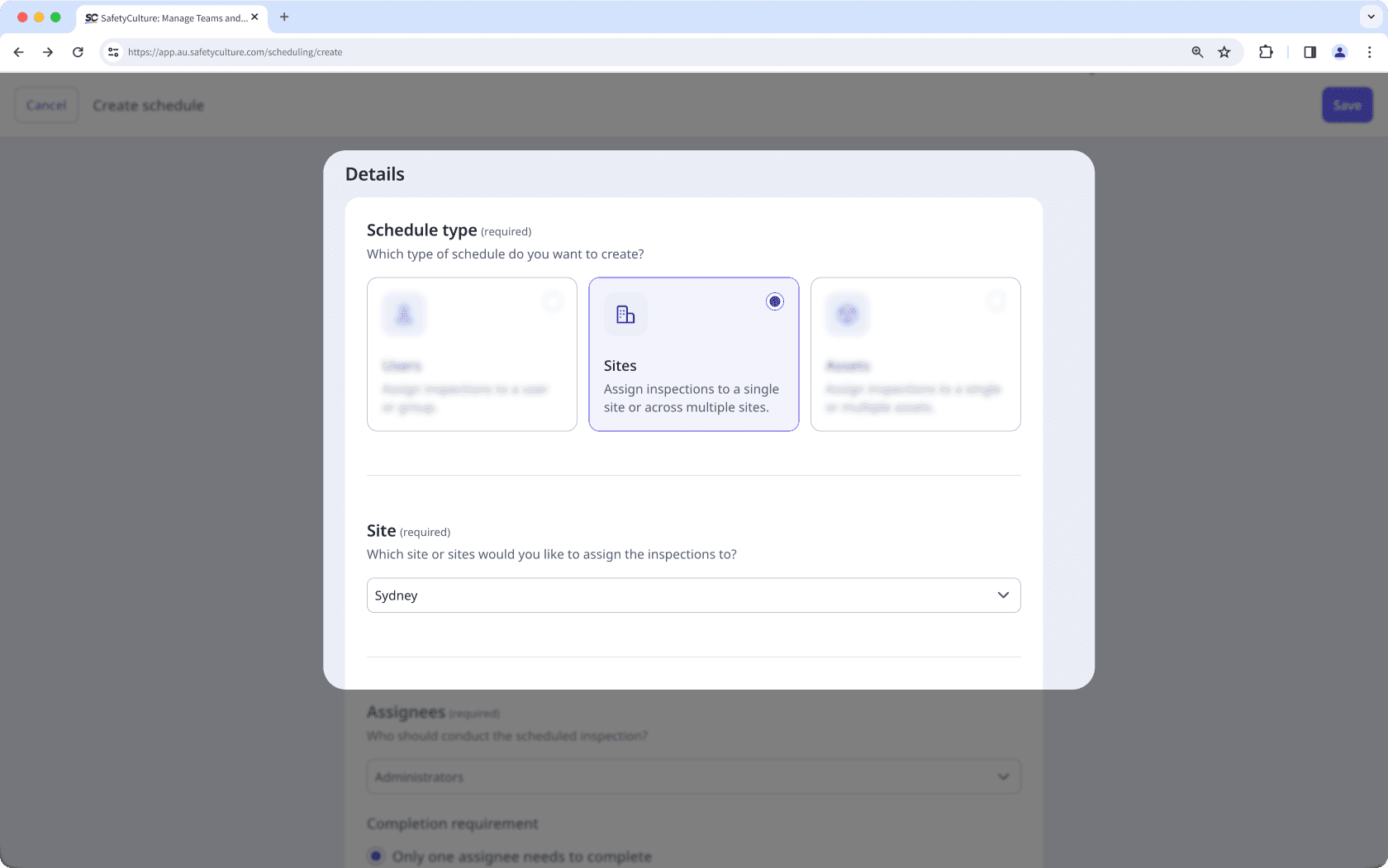 Site as a schedule type in the new Schedules experience on the web app.