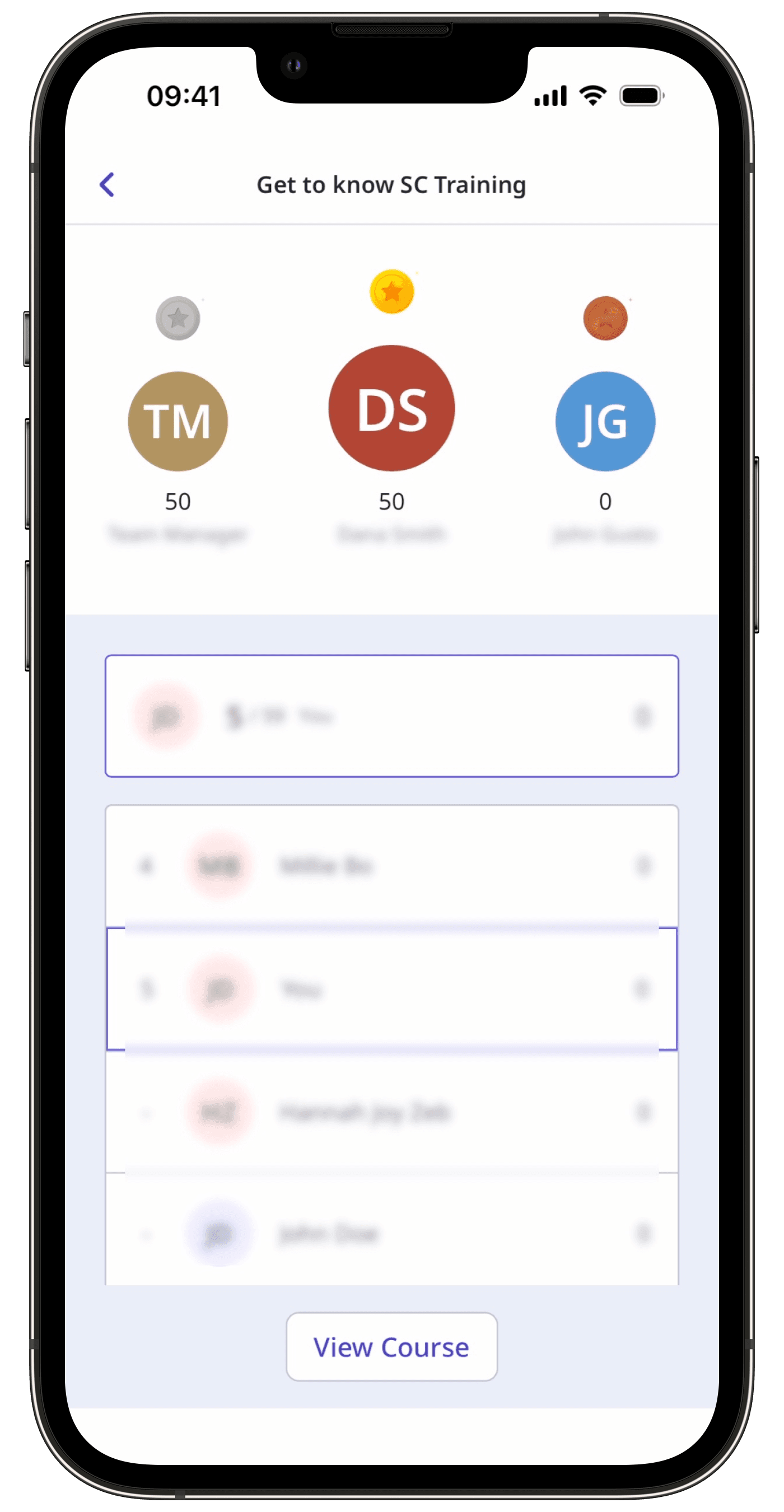 View a leaderboard via the mobile app.