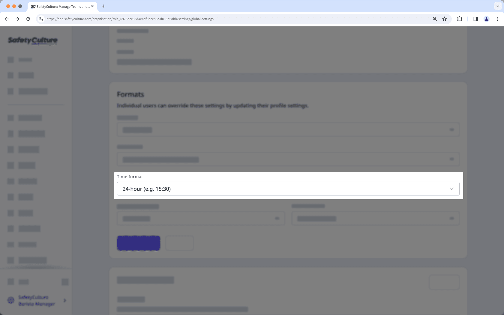 Change your organization's time format via the web app.