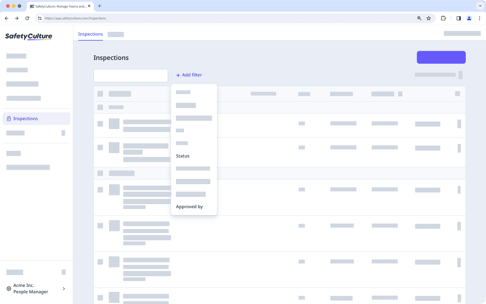 Filter your inspections by approver and their status.