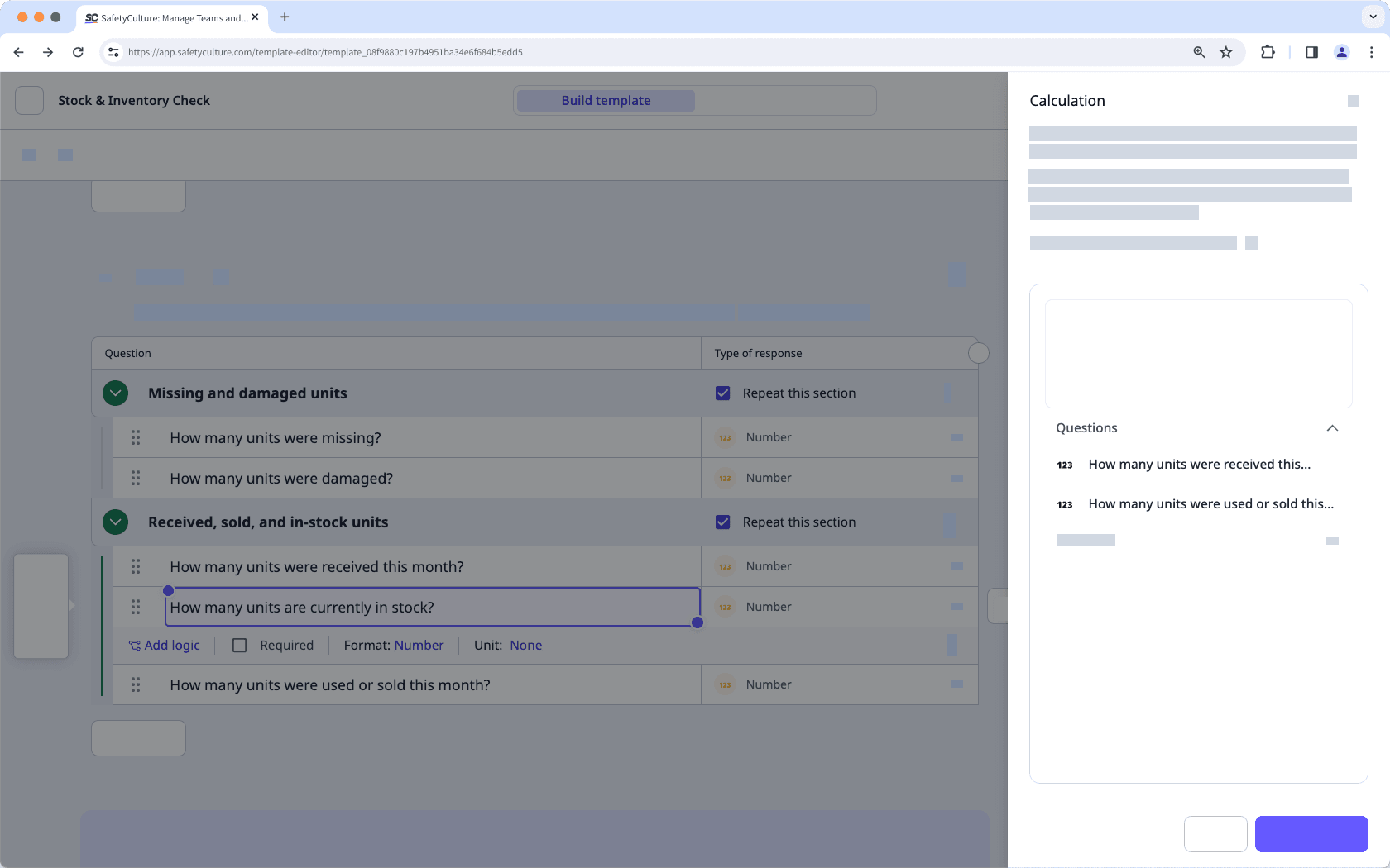 Edge case scenario example of referencing a number or a calculation response question in repeat sections via the web app.