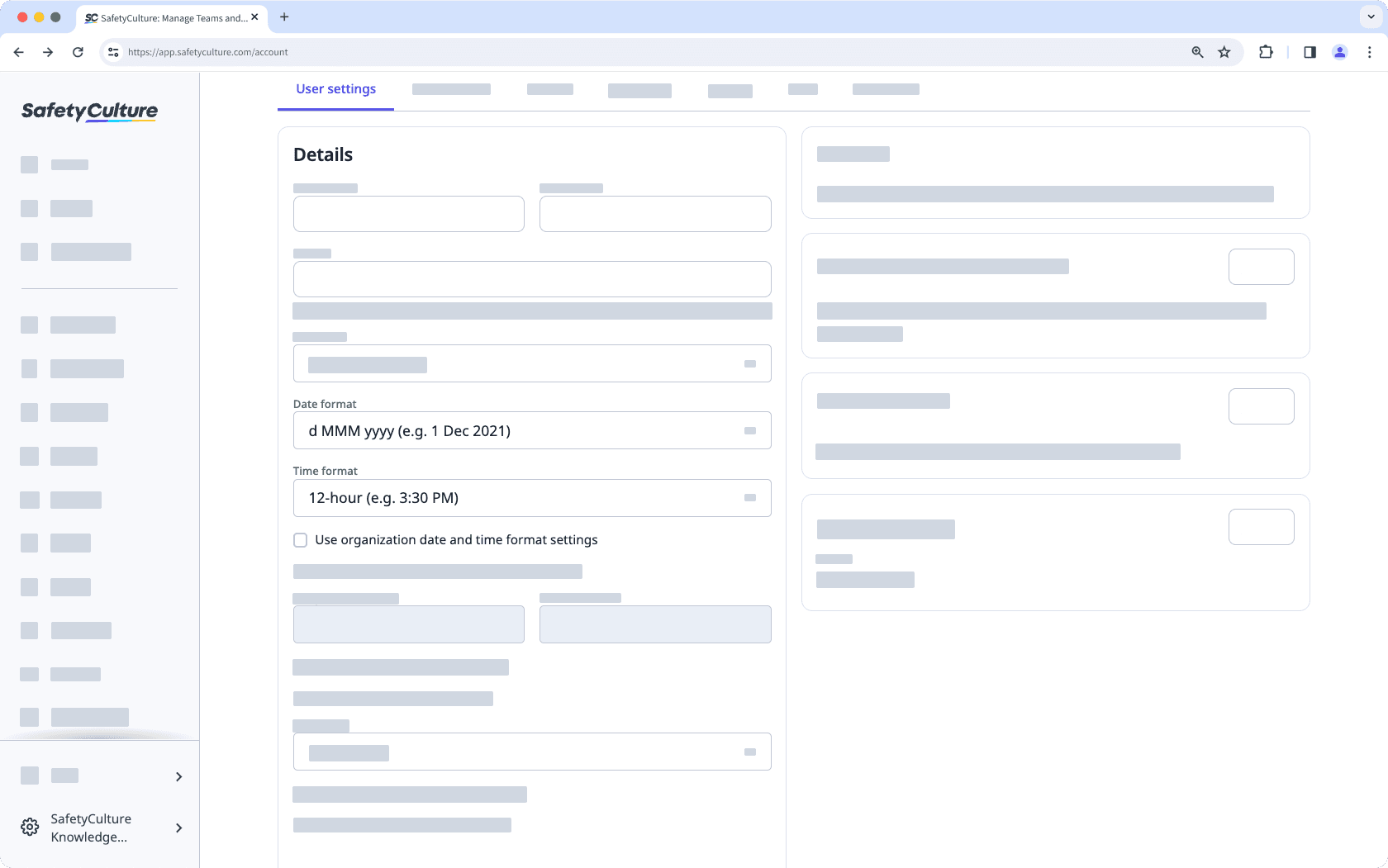 Edit the date and time format settings for your SafetyCulture account via the web app.