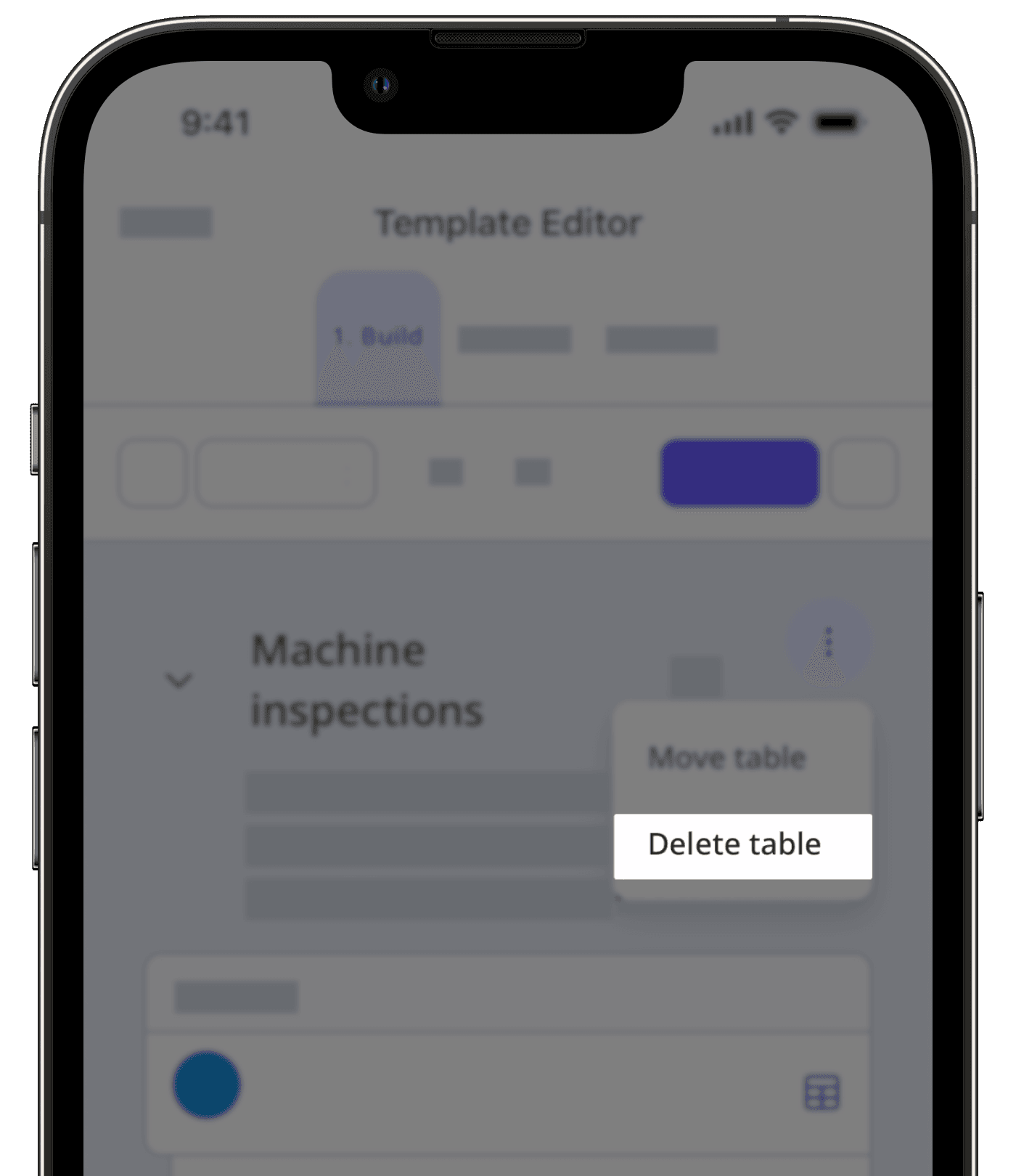 Delete a table from your template via the mobile app.