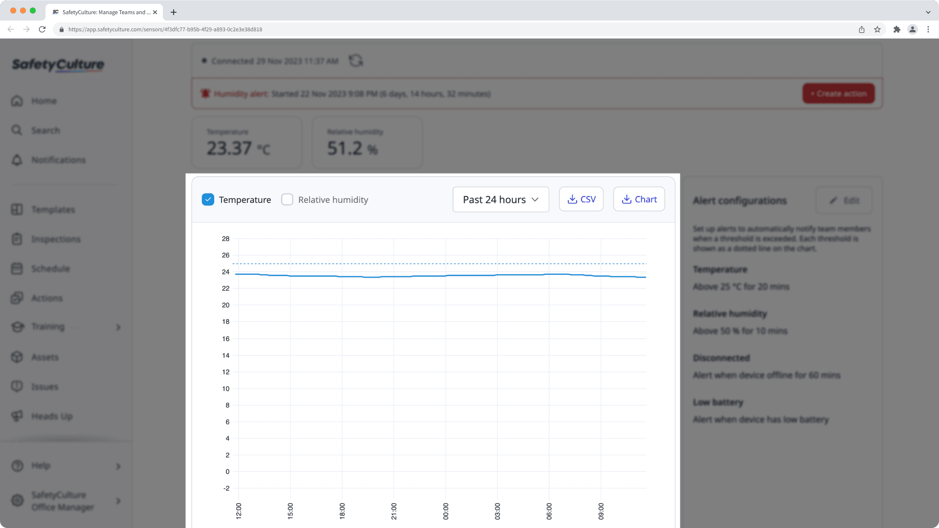Export sensor data via the web app.