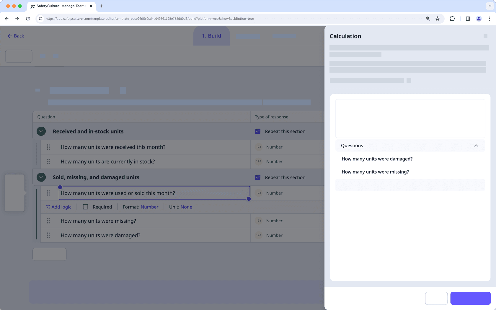 Edge case scenario example of referencing a number or a calculation response question in repeat sections via the web app.