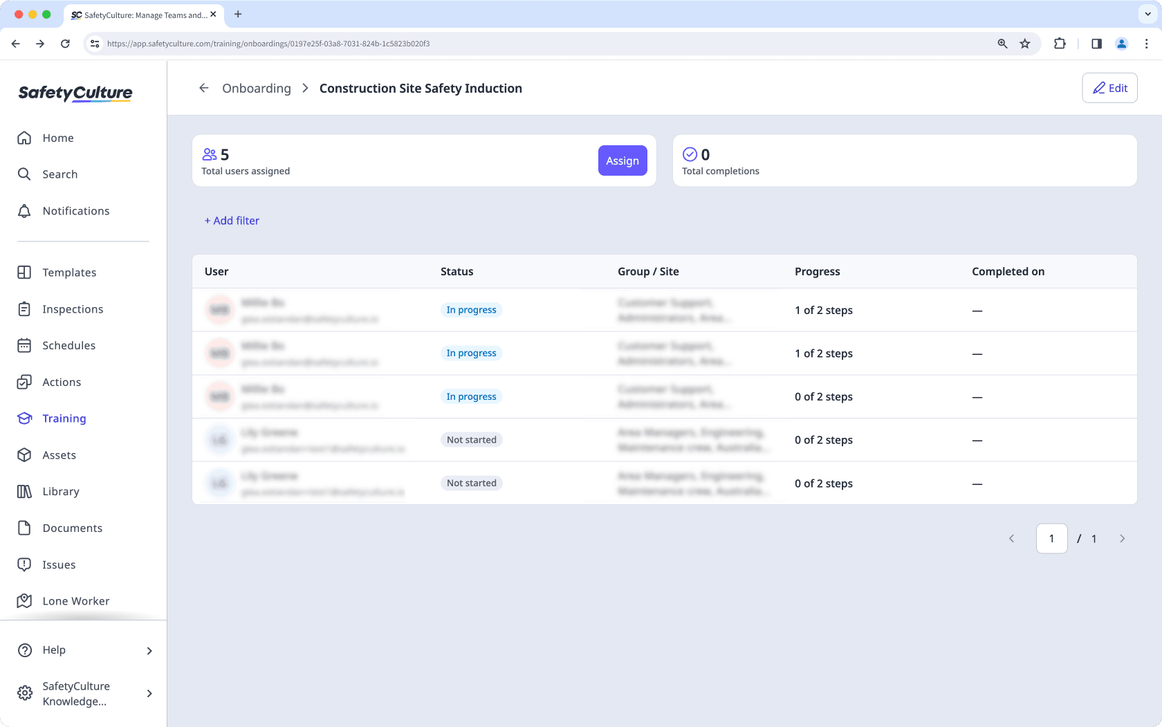 Track an onboarding workflow's completion status via the web app.