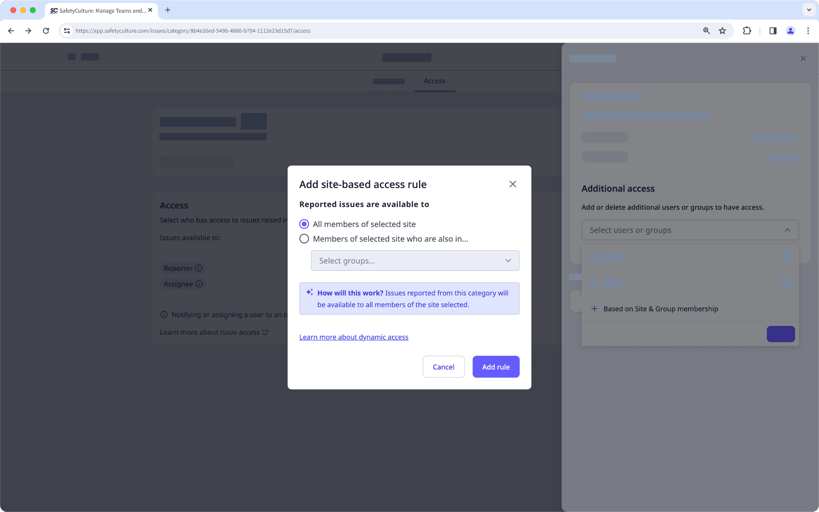 Managing issue access via the web app.