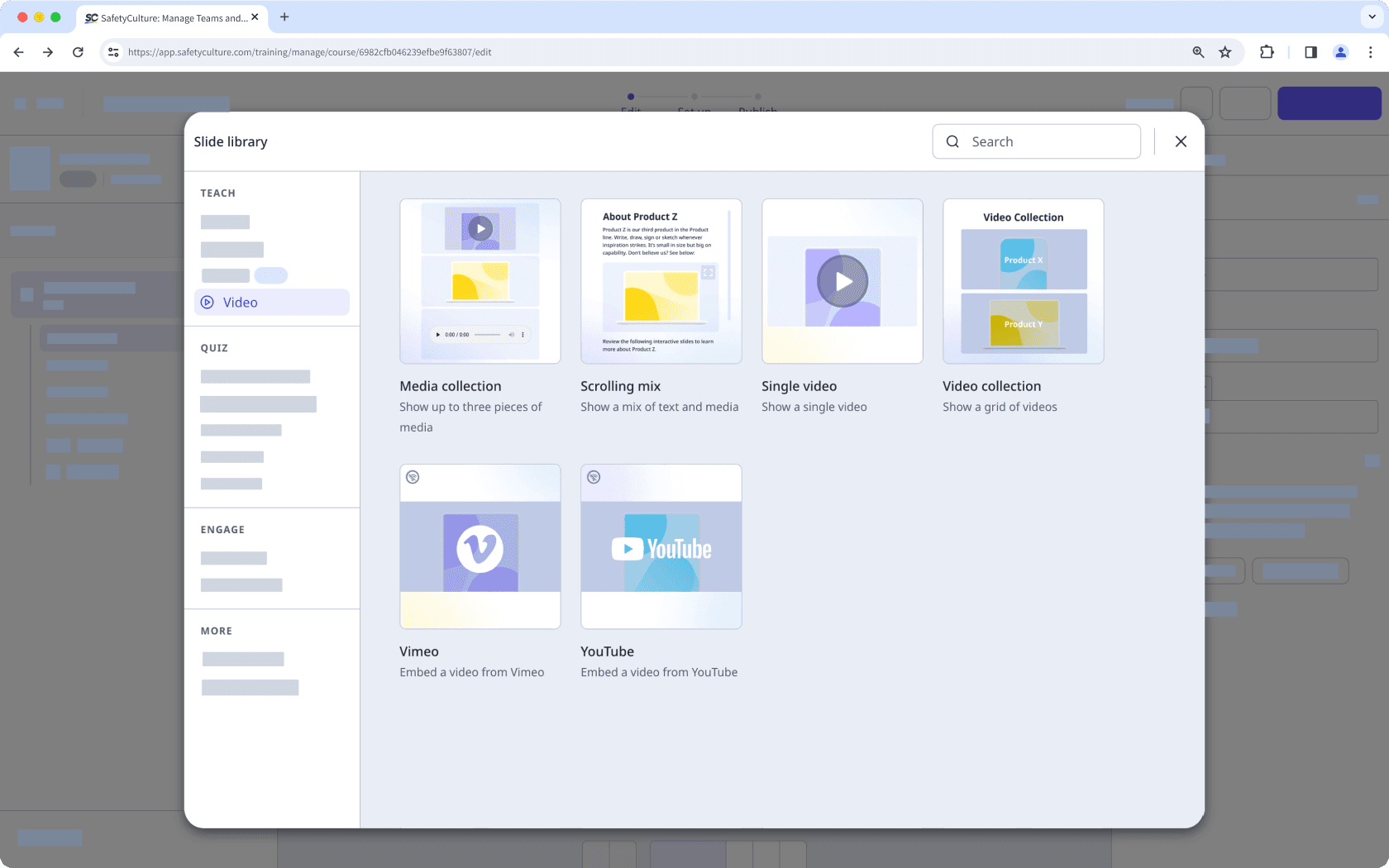 The slide library showing a Video slide.