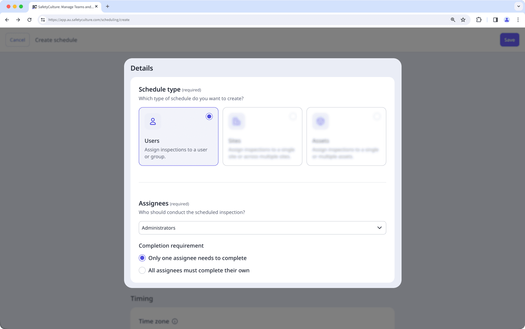 User as the schedule type in the new Schedules experience on the web app.