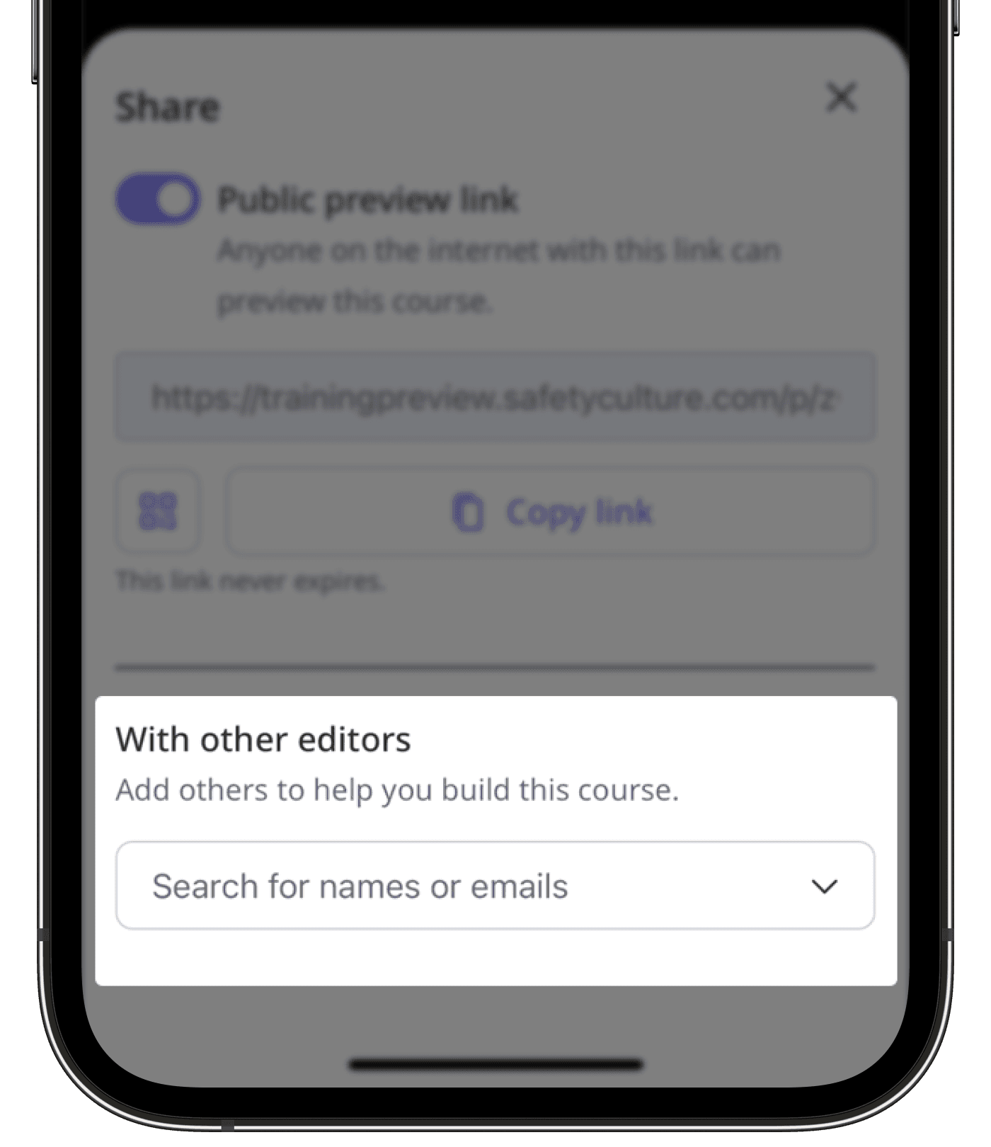 Share a course for editing via the mobile app.