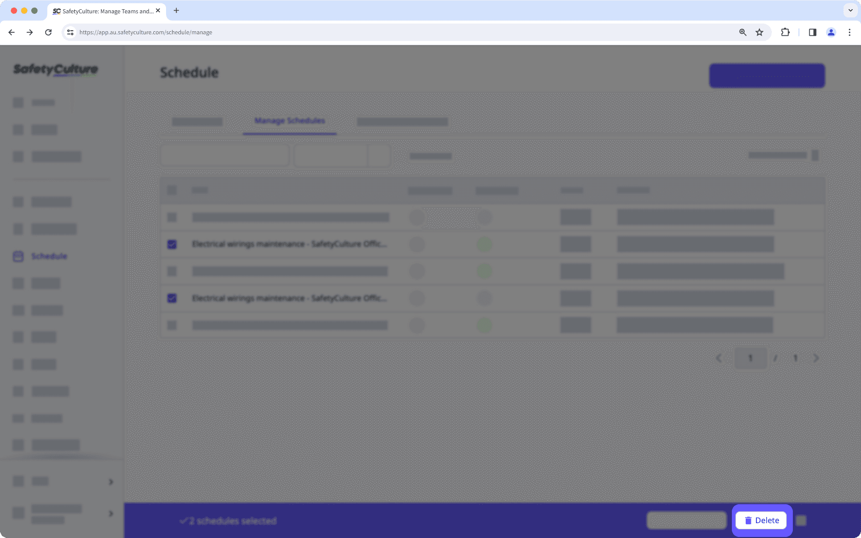 Bulk delete schedules via the web app.