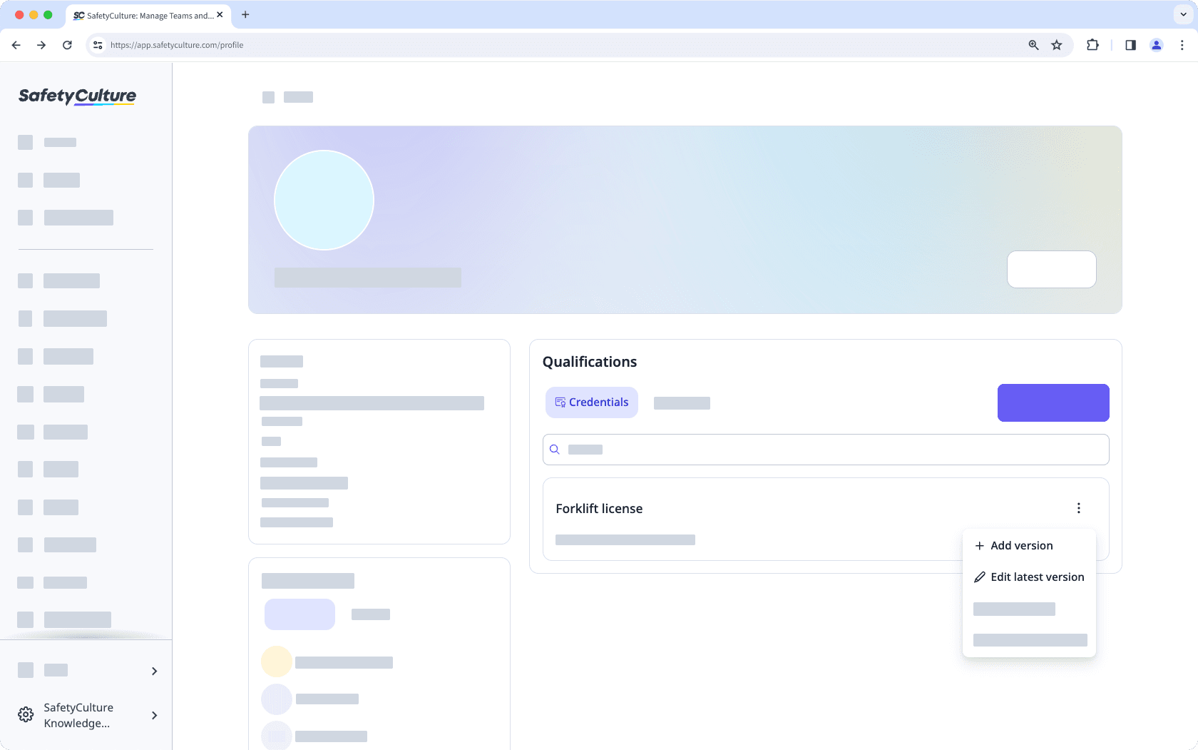 Add or edit a credential version from your user profile via the web app.