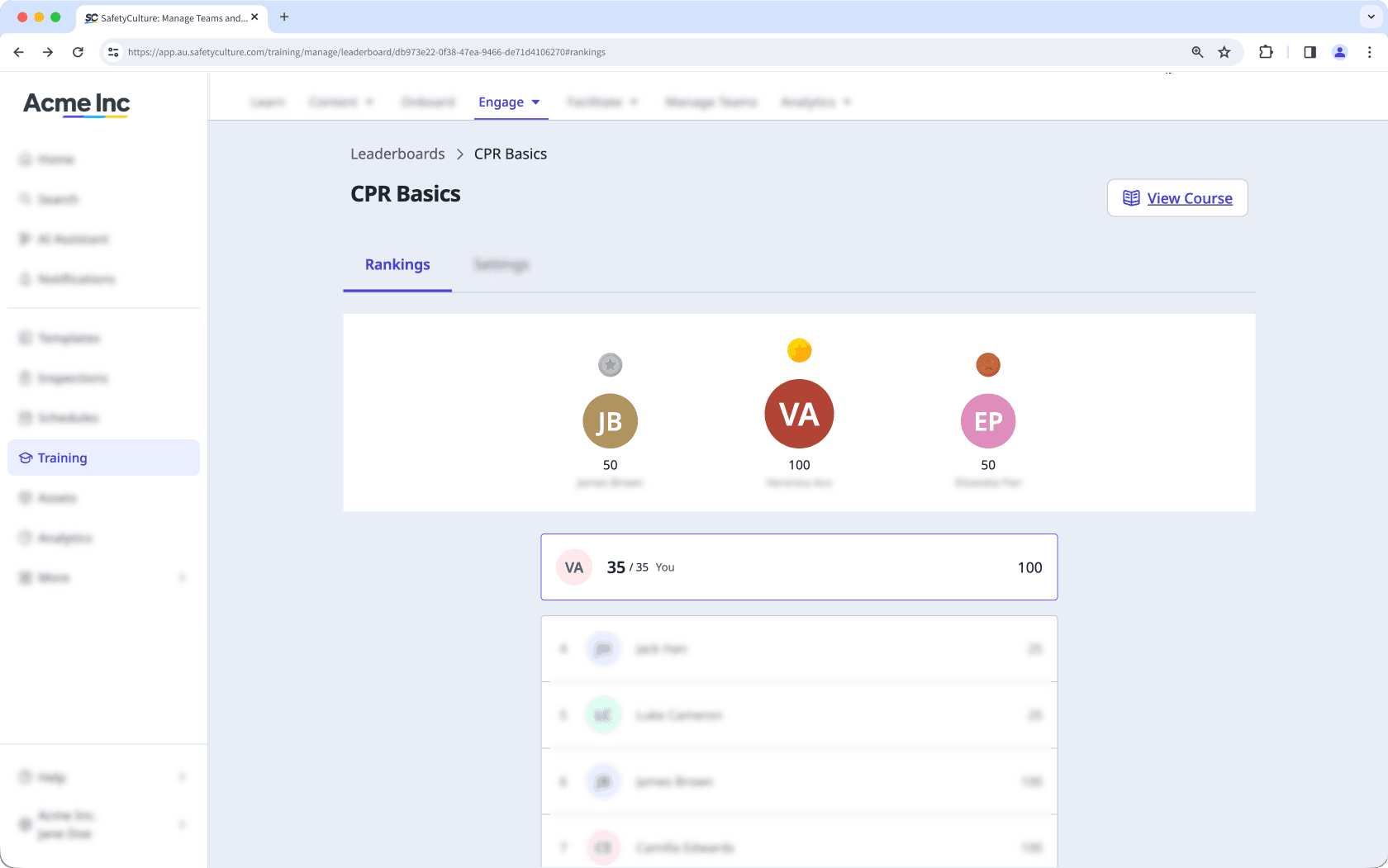 View leaderboard rankings via the web app.