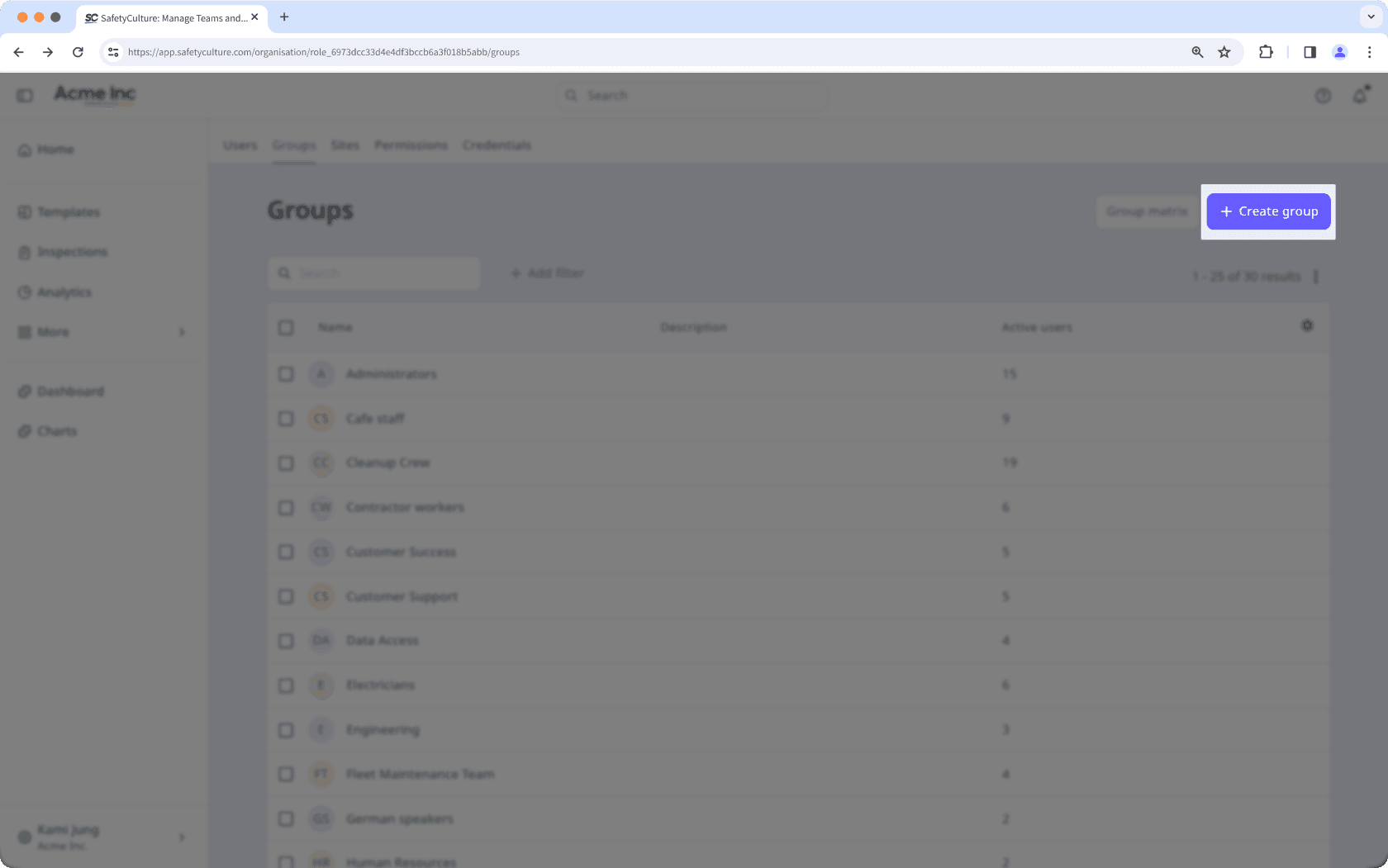 The option to create a group in the Groups page.