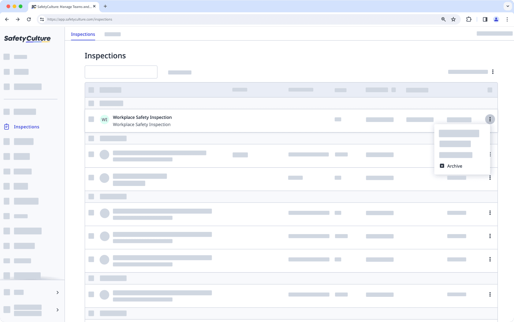 Archiva las inspecciones a través de la aplicación web.