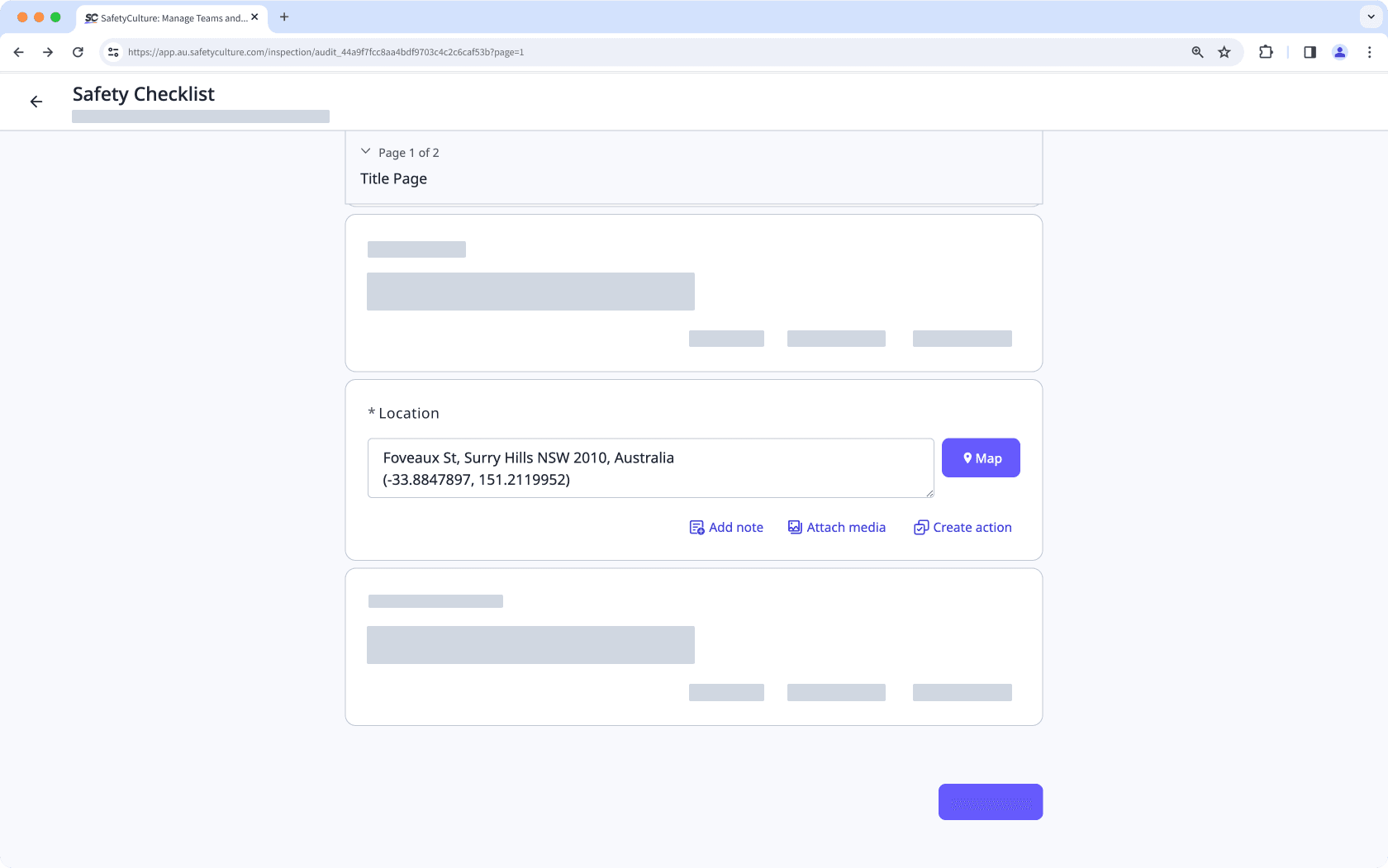 The inspection location type in an inspection.
