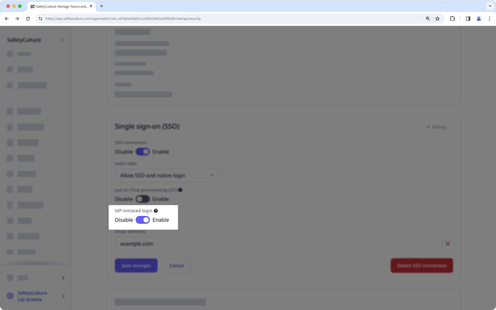 Turn IdP-initiated login on or off via the web app.