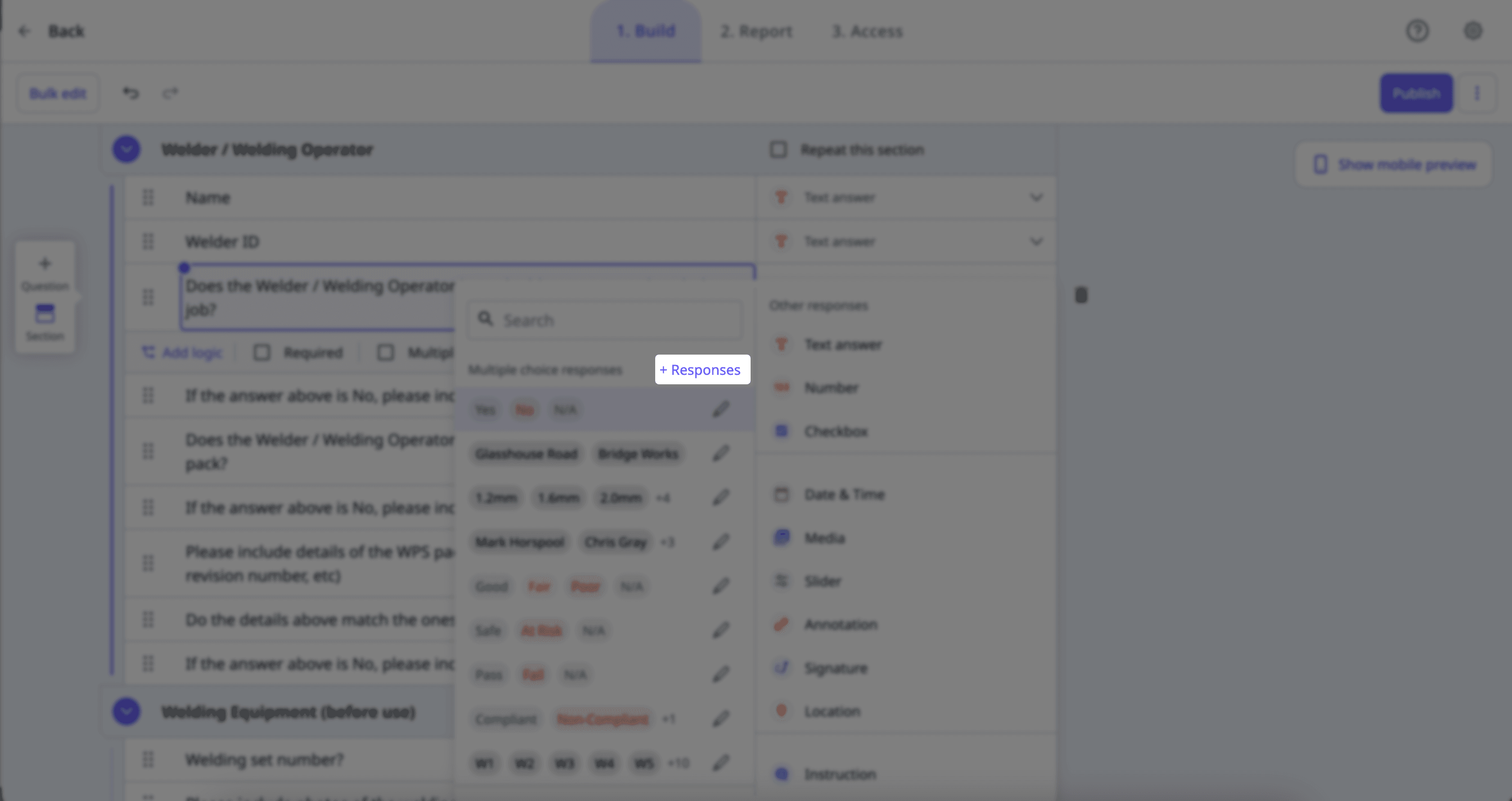 Create a custom response set via the web app.
