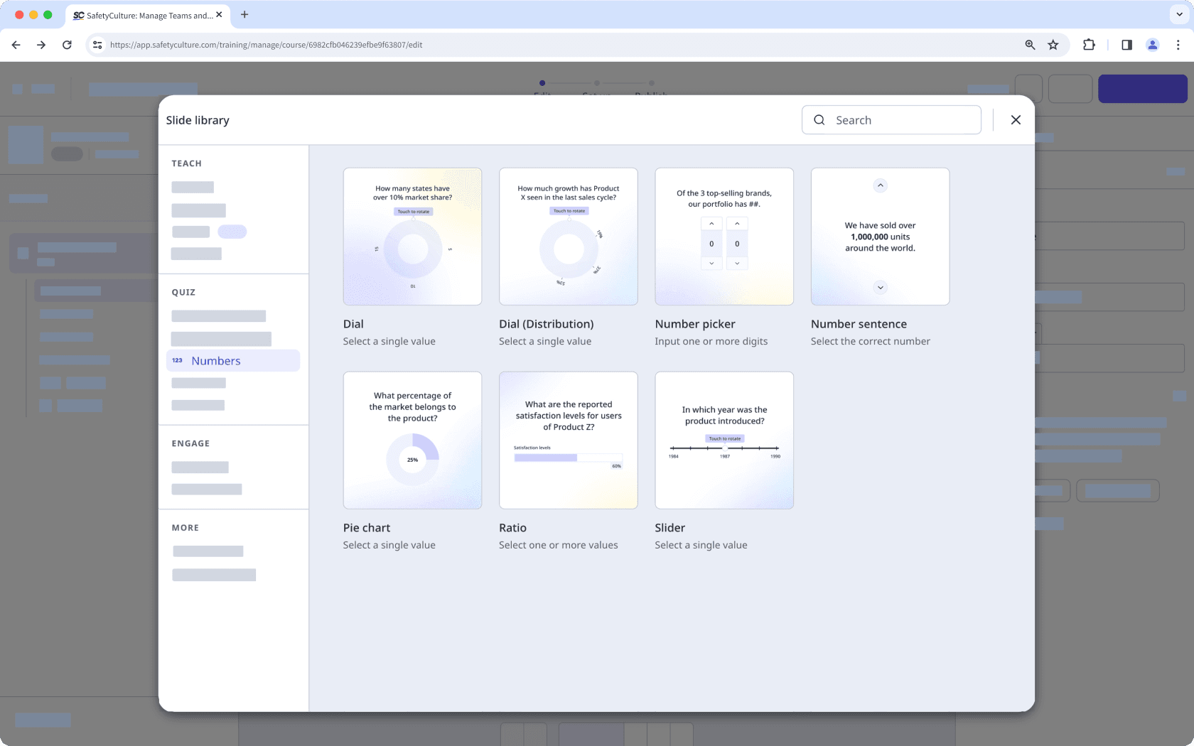 The slide library showing Numbers slides.