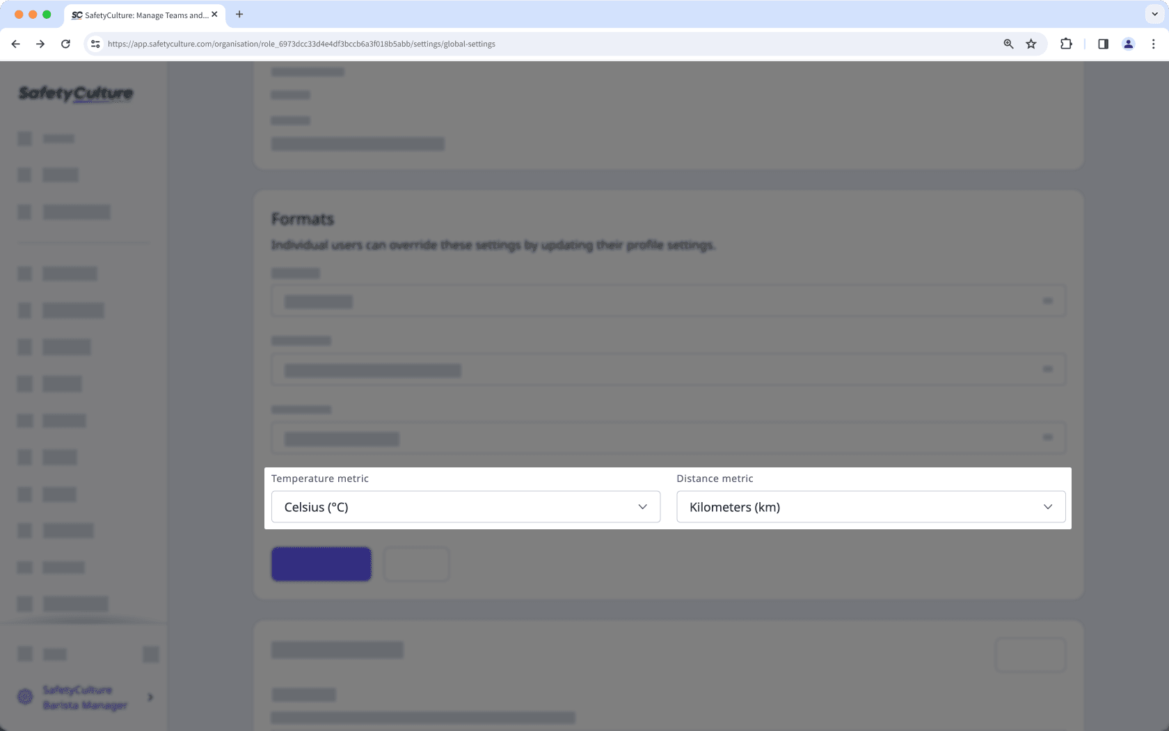 Change your organization's temperature and distance metrics via the web app.
