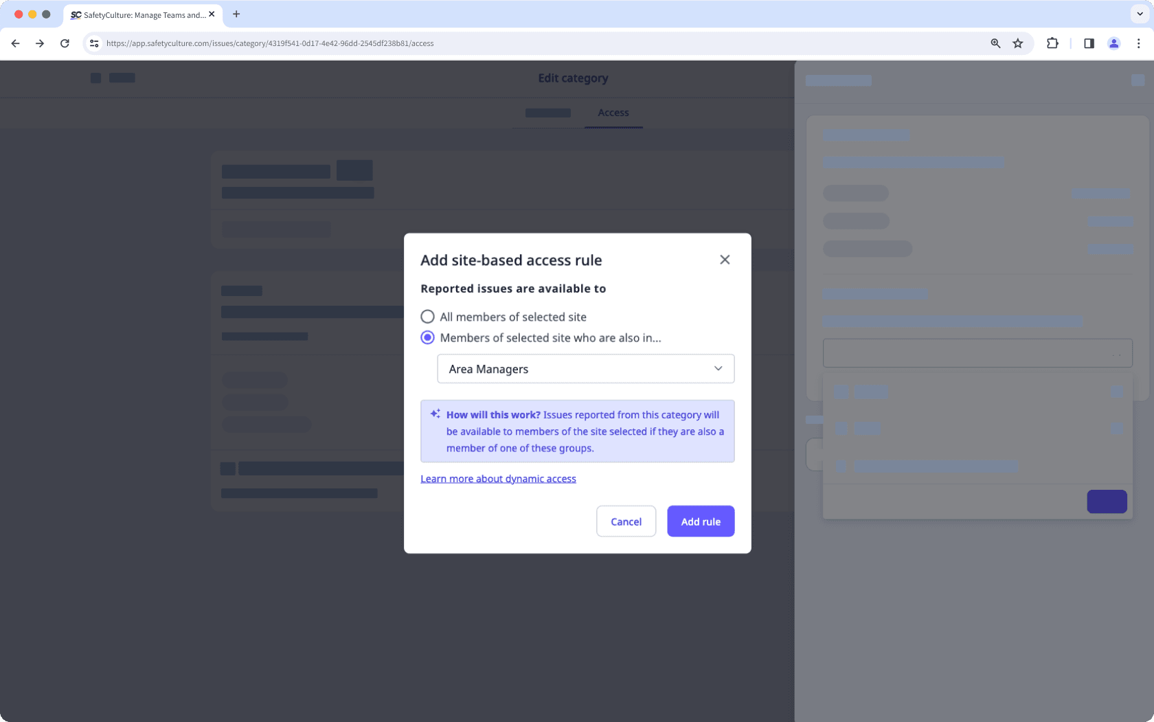 Add site-based access rule via the web app.