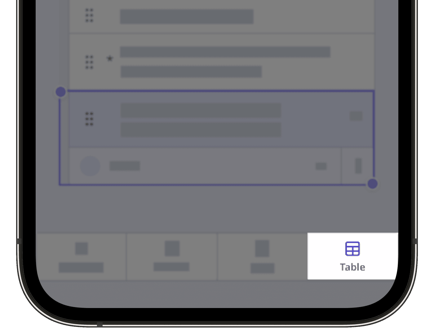 Add a table in a template via the mobile app.