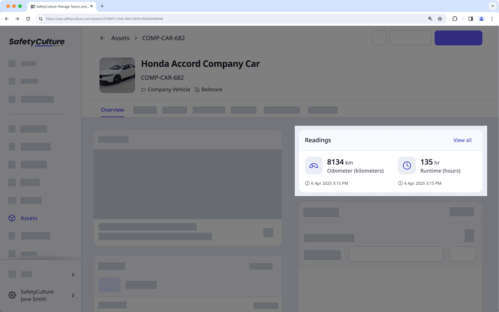 View the latest readings in the asset profile via the web app.