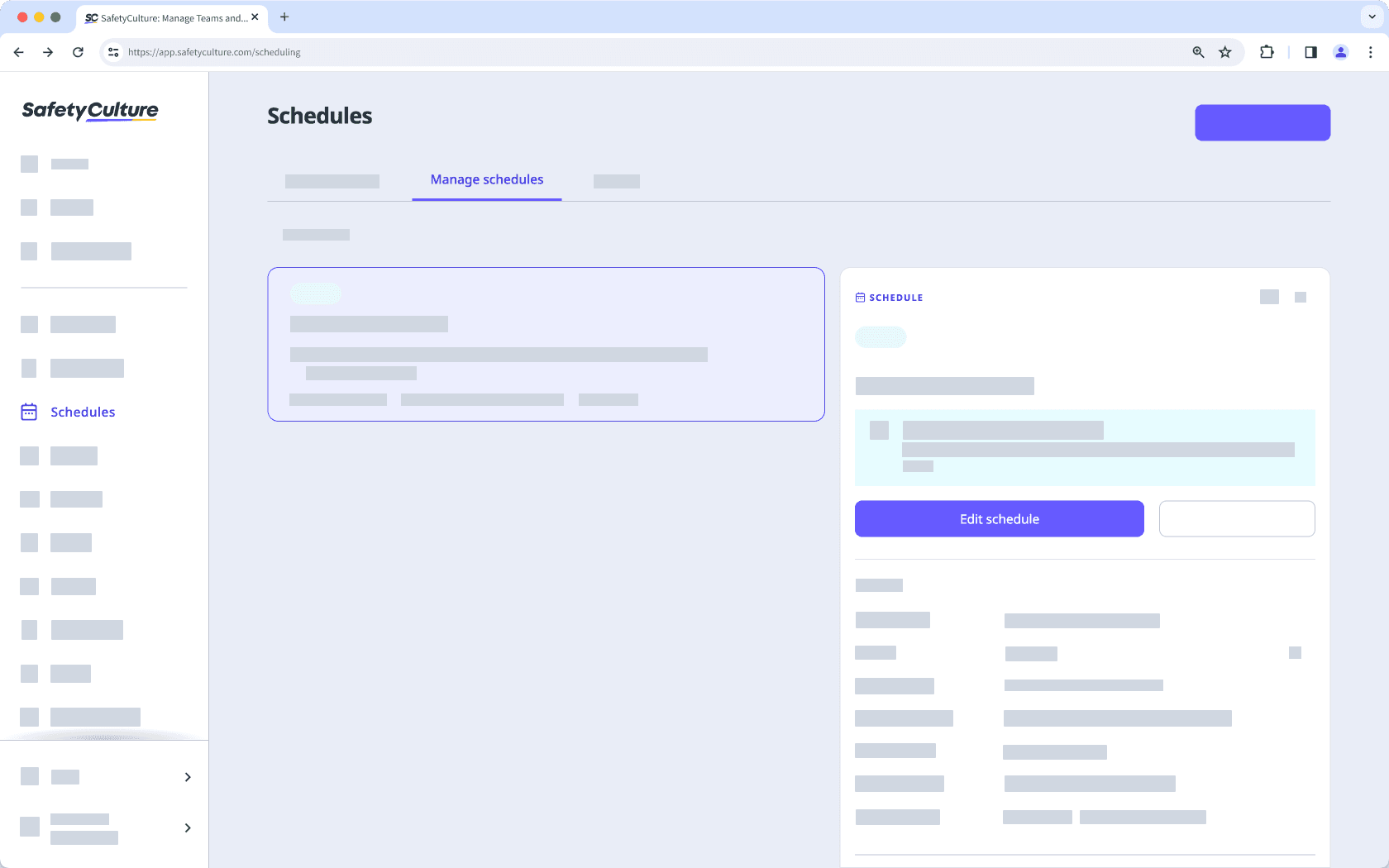 The "Edit schedule" button in the Schedules feature on the web app.