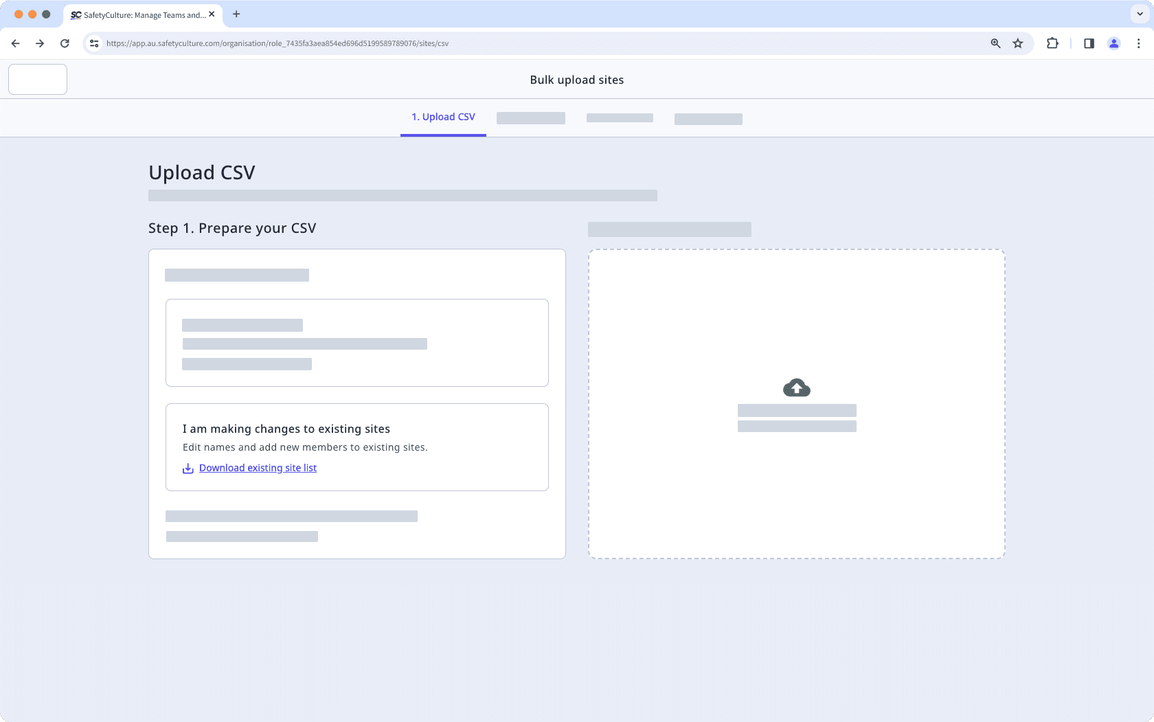Download a list of existing sites via the web app.