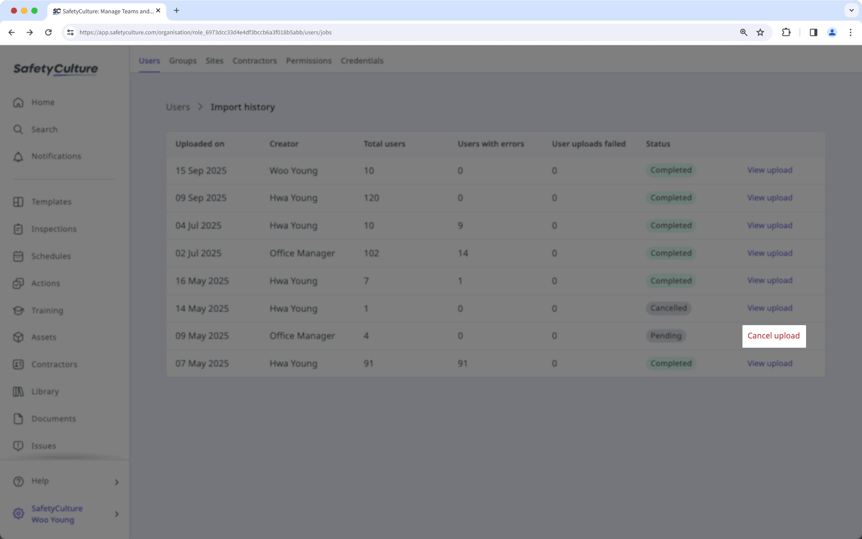 Cancel ongoing bulk CSV or Excel uploads to add new users or update existing users via the web app.