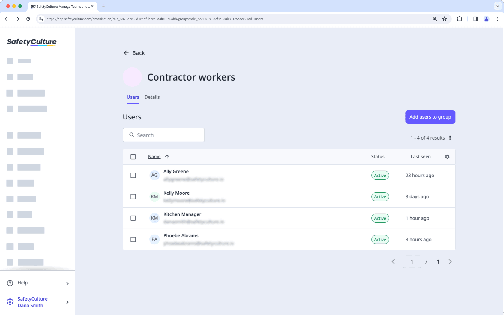 Screenshot of current users who are members in their assigned group.