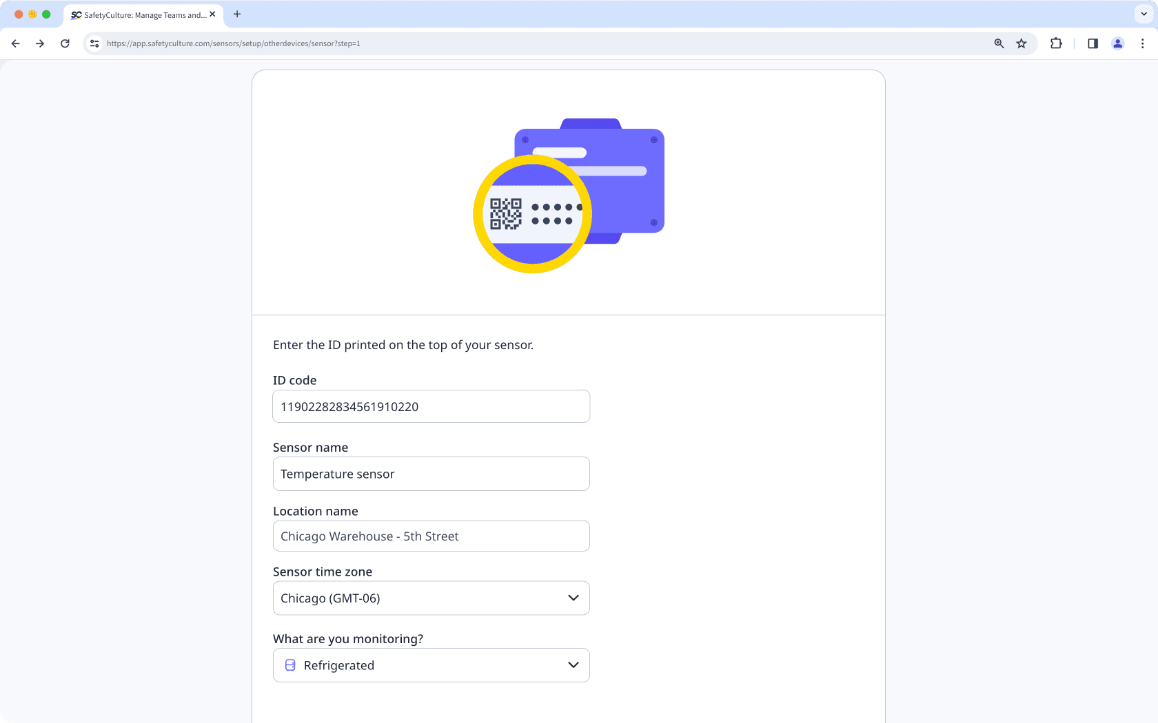 Configure the details of your sensor via the web app.
