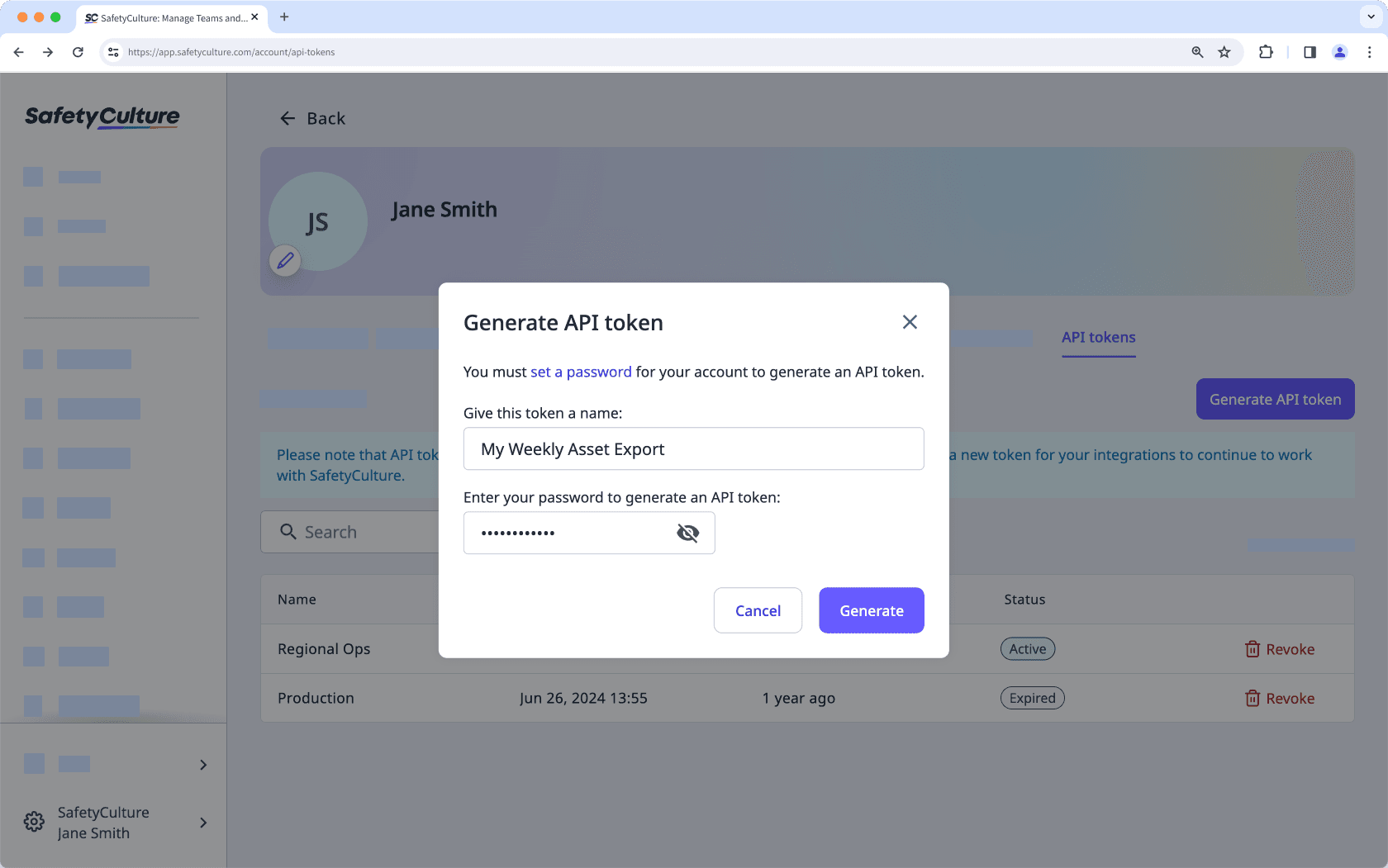 Generate a user API token via the web app.