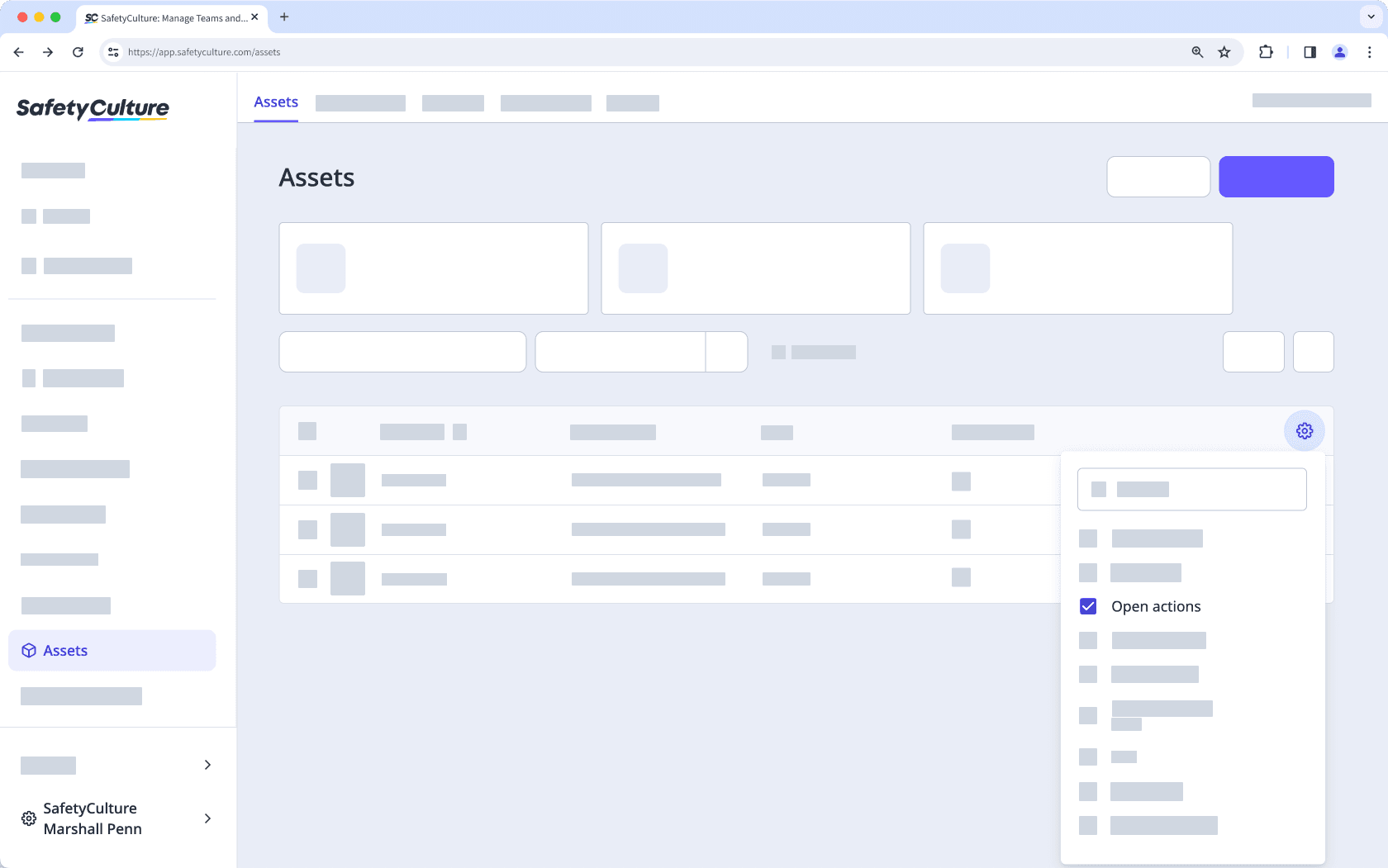 Show the open actions column in the asset list via the web app.