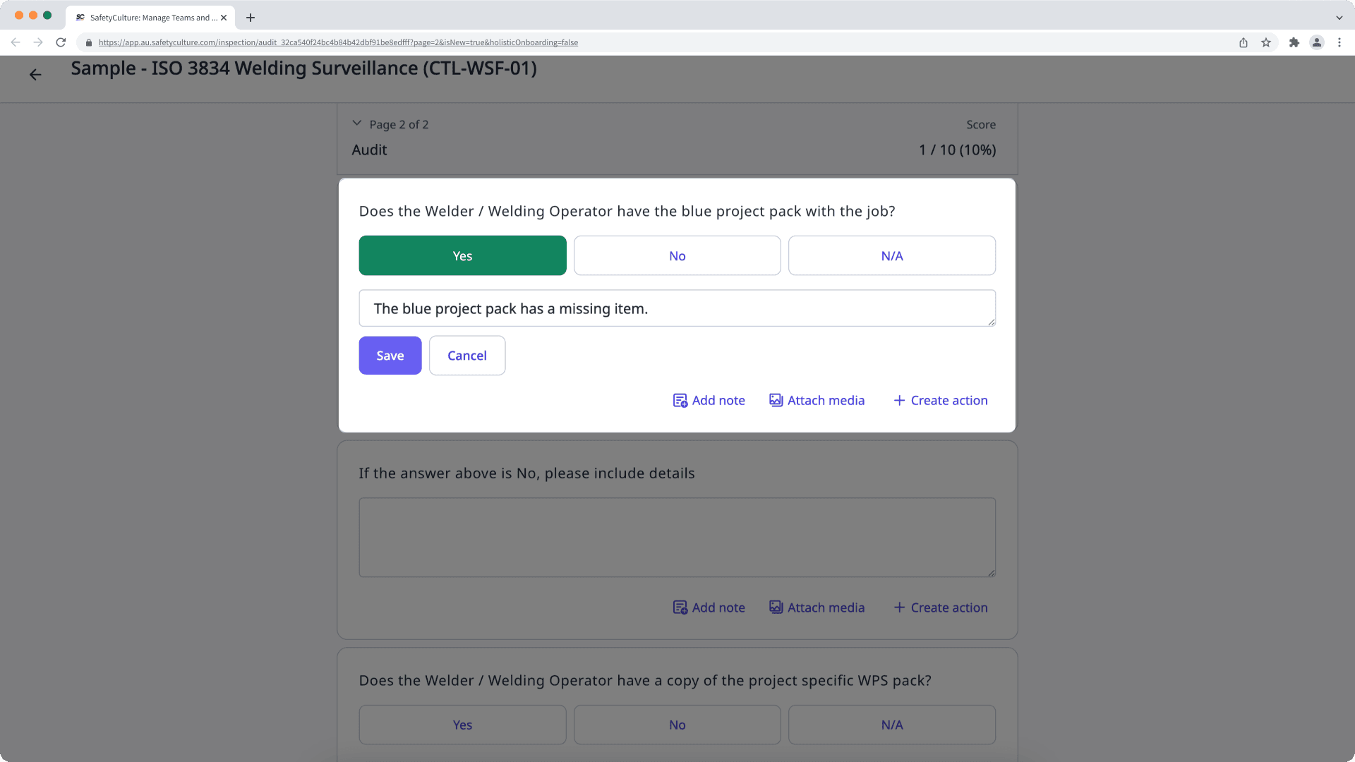 Add a note to your response via the web app